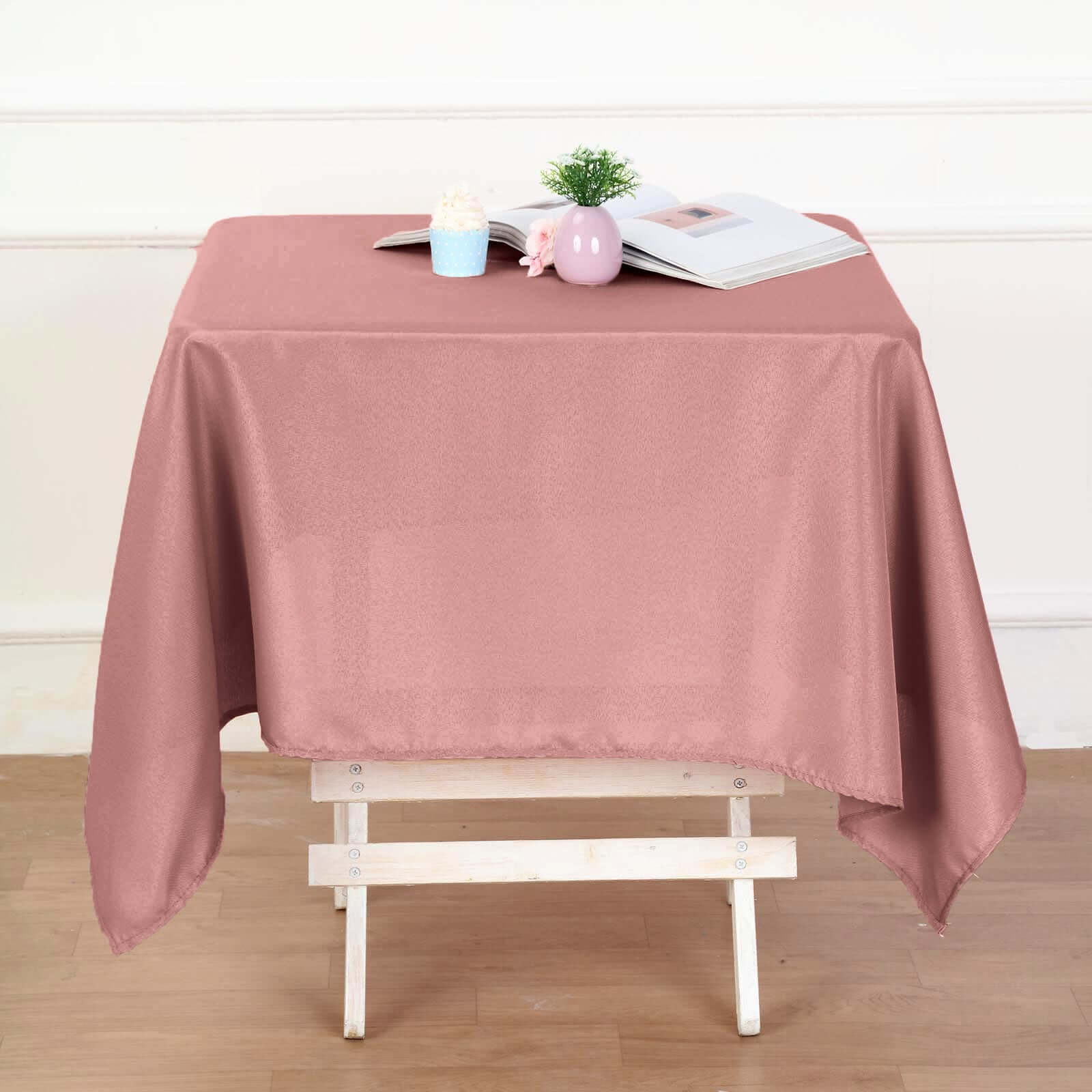 Wrinkle-Resistant & Durable 54x54 Dusty Rose Polyester Square Tablecloth