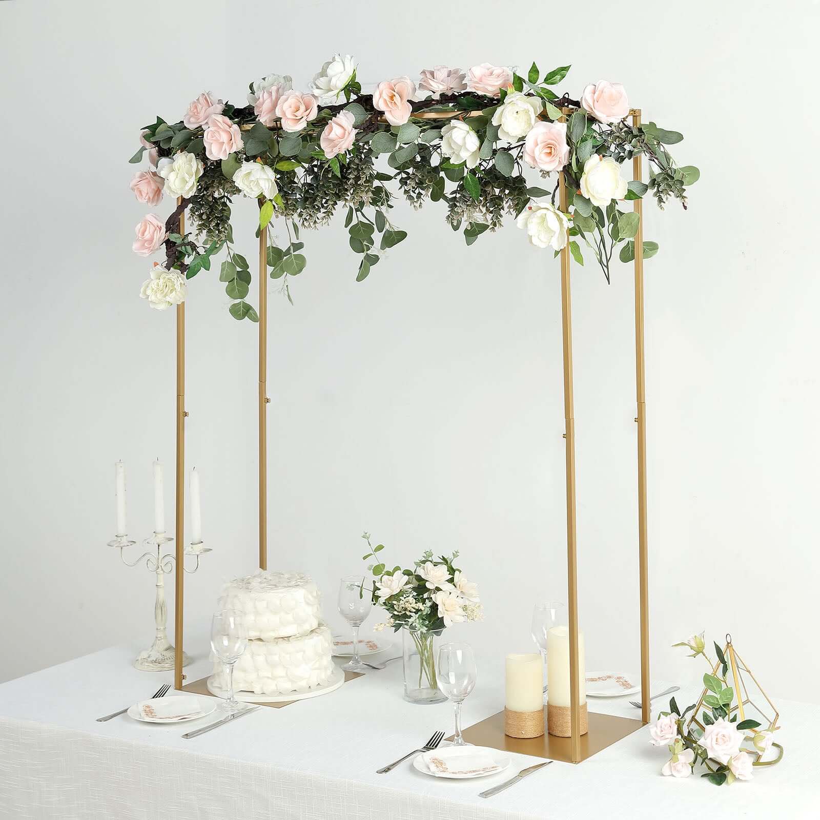 48-Inch Tall Gold Adjustable Metal Over-The-Table Flower Arch for Wedding Display