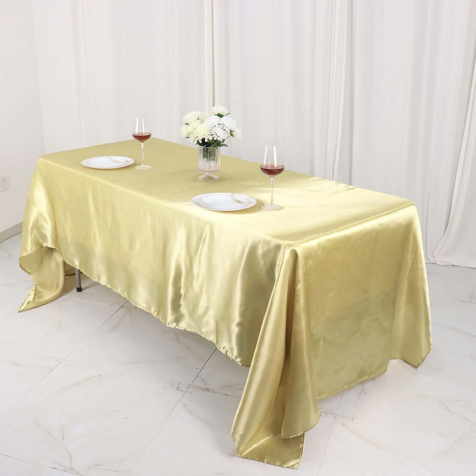 Champagne Satin 60x126 Rectangular Tablecloth - Smooth, Lustrous & Great Value