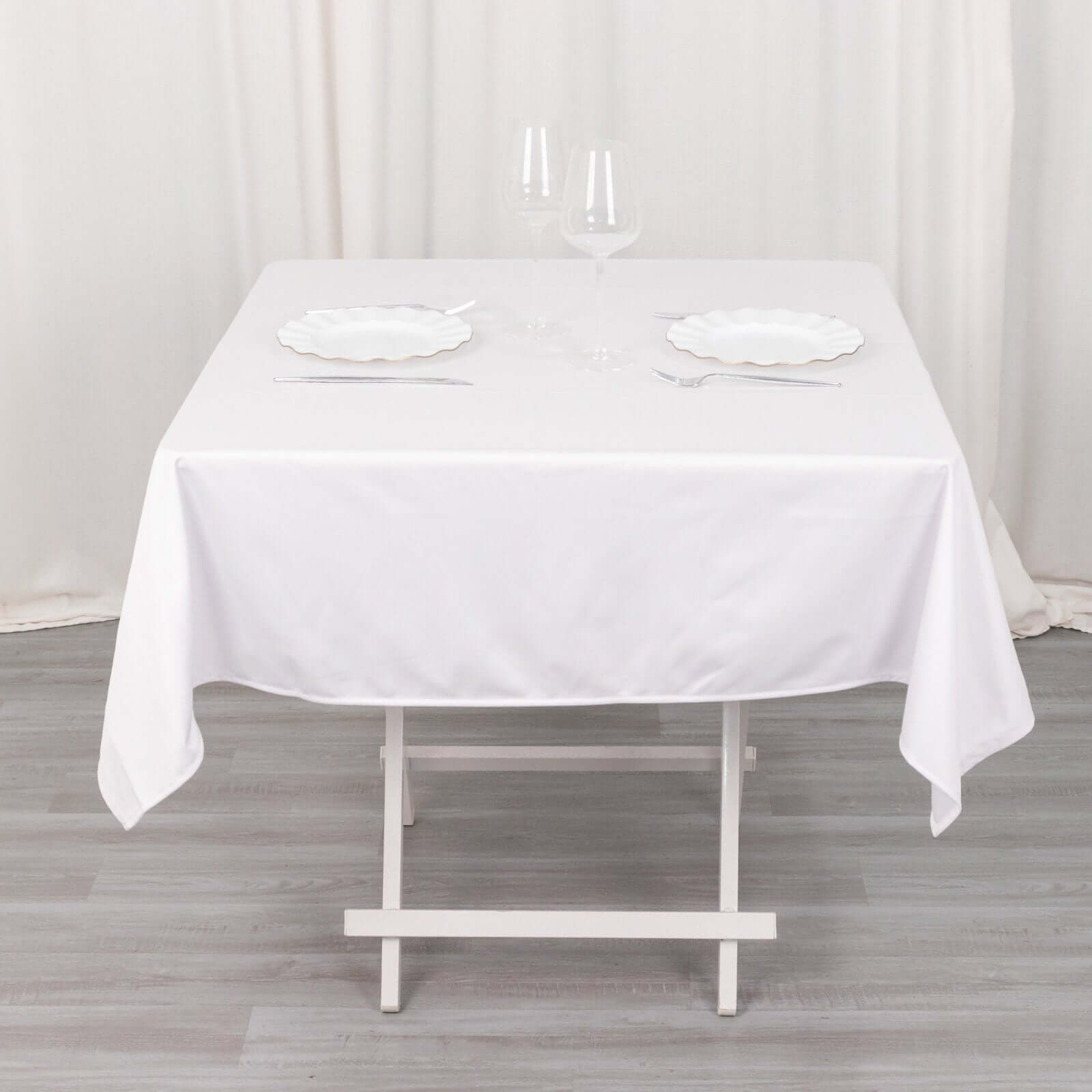 White Premium Scuba 54x54 Wrinkle & Stain-Free Tablecloth for Weddings and Events