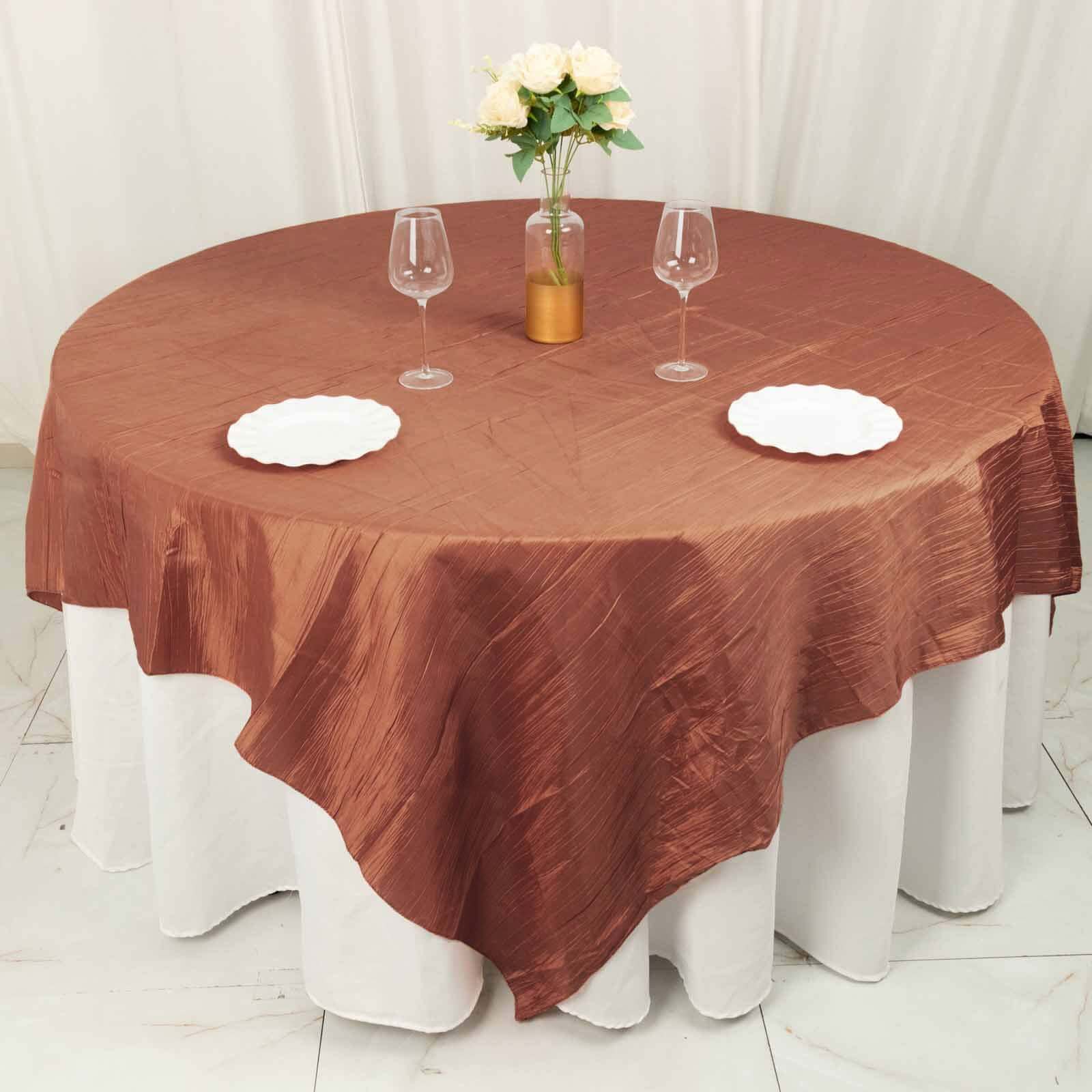 Hot! 90x90 Square Terracotta (Rust) Accordion Crinkle Taffeta Table Overlay