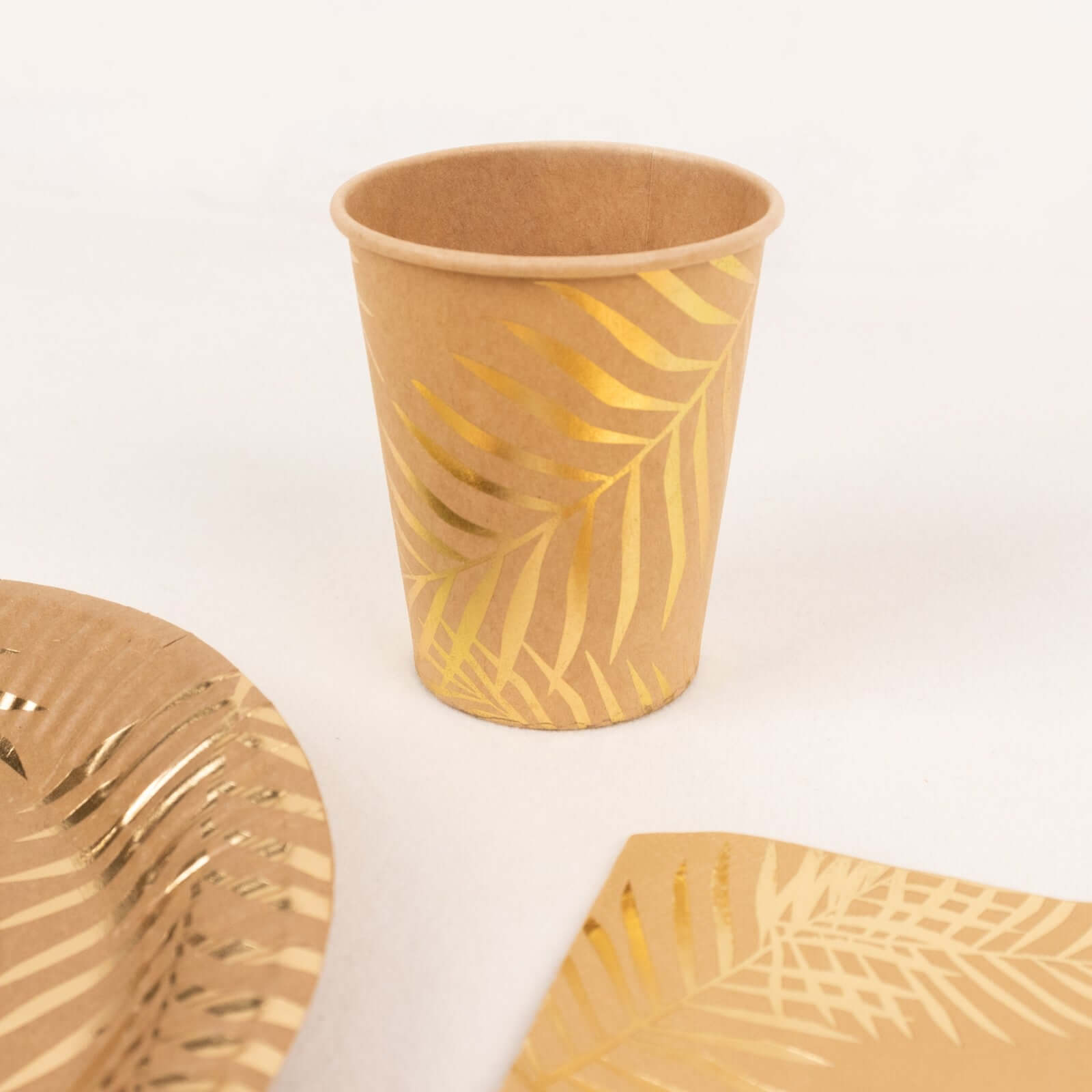 Hot Sale! 72-Piece Disposable Paper Dinnerware Set with Gold Foil Palm Leaves Print