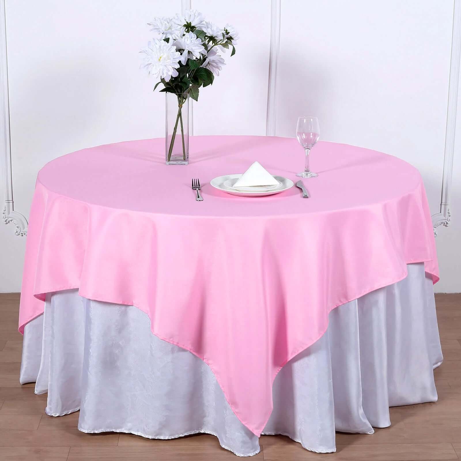 Pink 70x70 Polyester Square Table Overlay - Wrinkle-Resistant & Durable