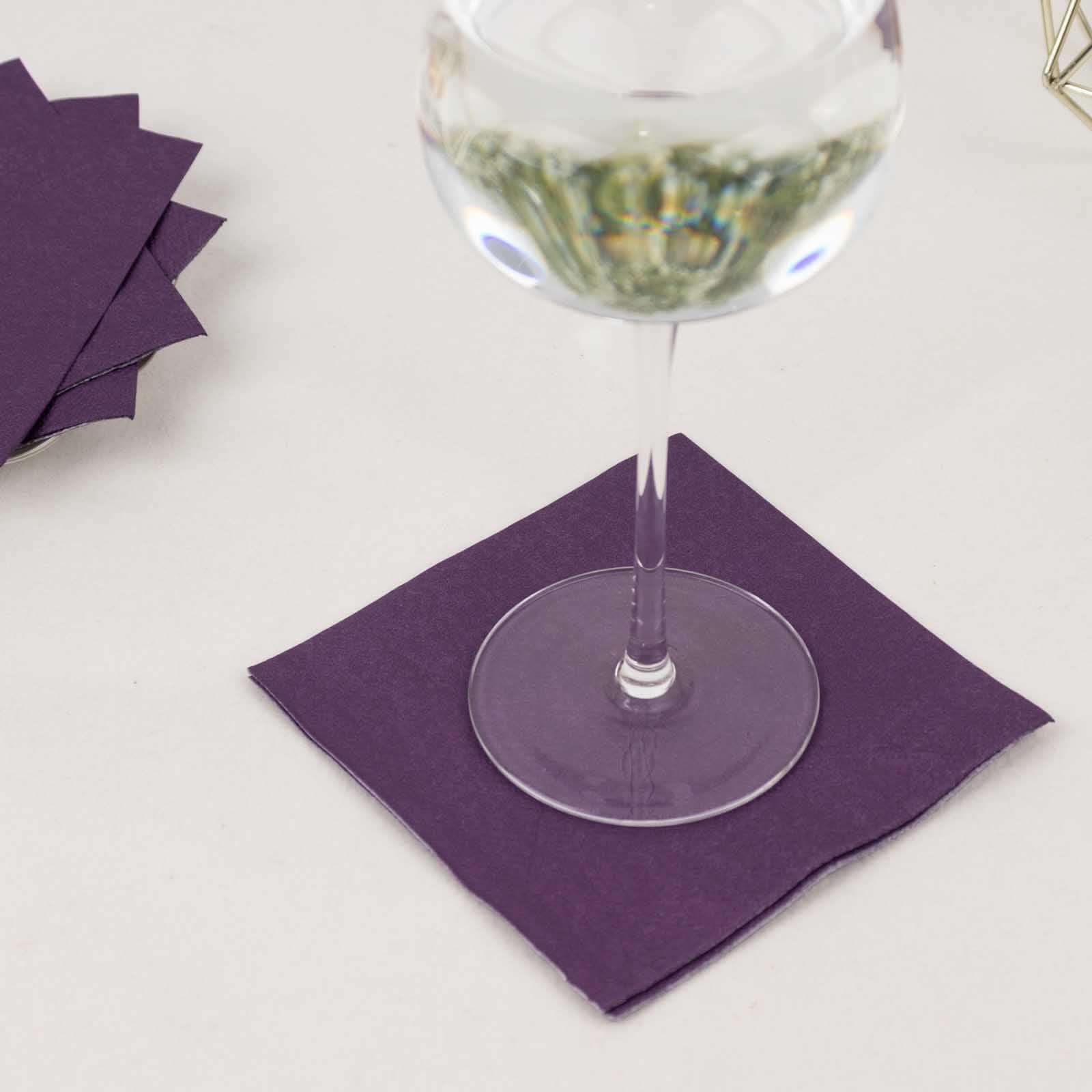 Hot Deal! 50-Pack Purple 2-Ply 18GSM Disposable Soft Cocktail Napkins, 5x5