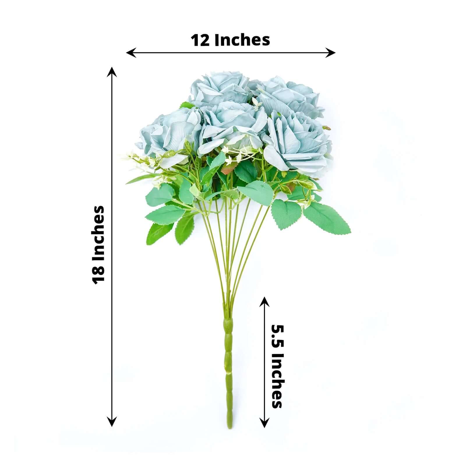 Hot Sale! 2 Bushes Silk Artificial Rose Flower Bouquet in Light Dusty Blue with 18 Real - Touch Blooms