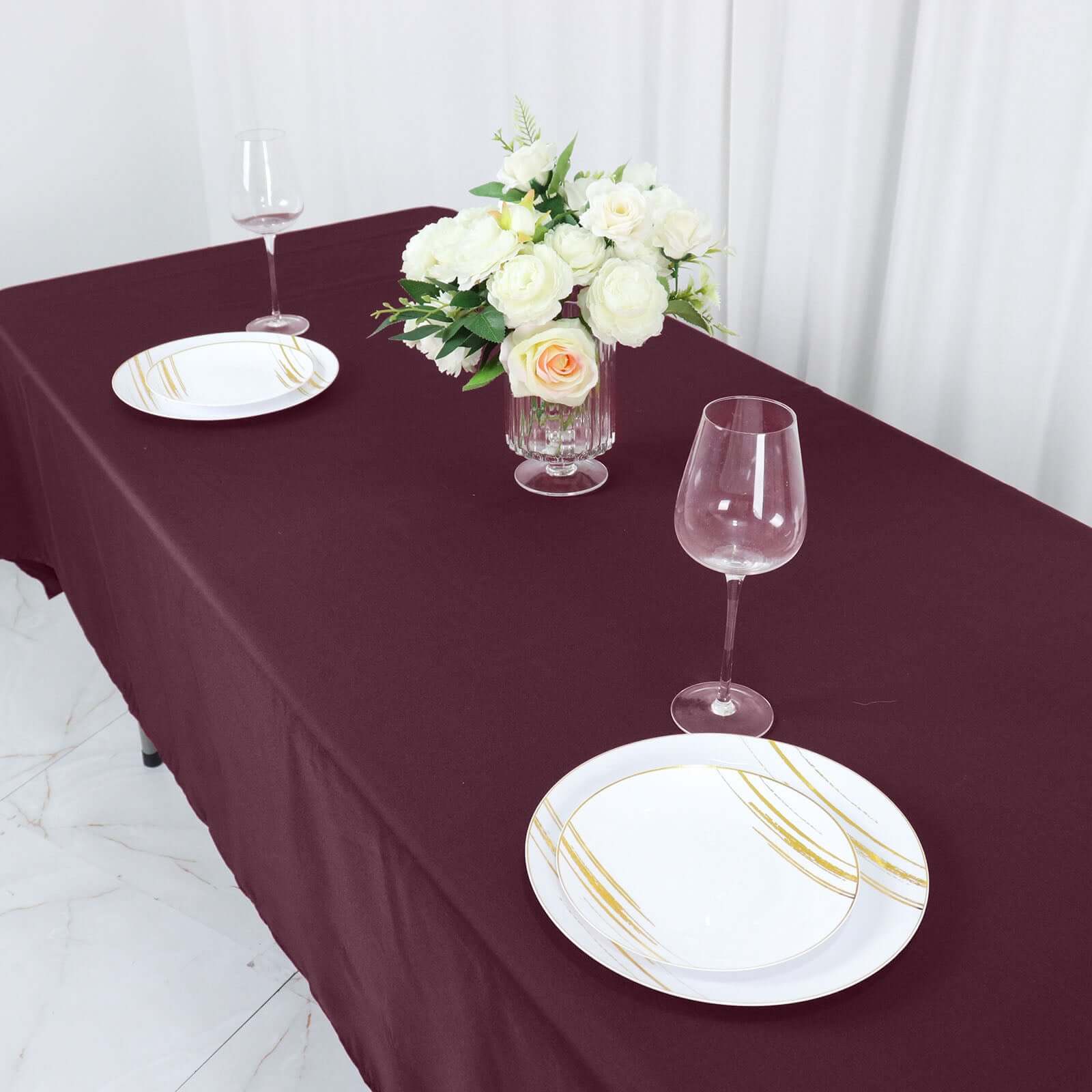 Exclusive Burgundy 54x96 Polyester Wrinkle-Resistant Tablecloth - Easy Care
