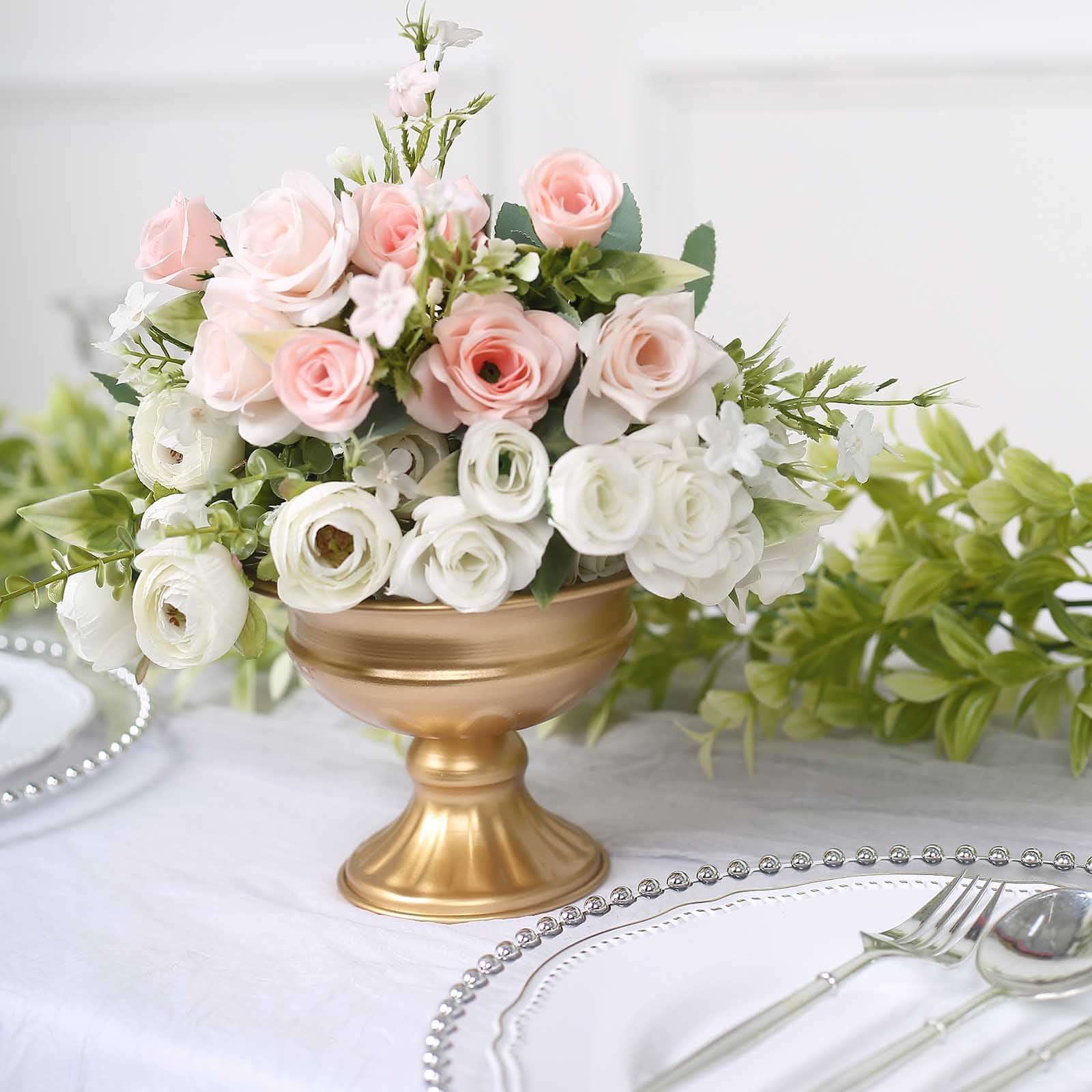 2-Pack Antique Gold Metal Wine Goblet Style Mini Compote Flower Vases for Elegant Wedding Centerpieces
