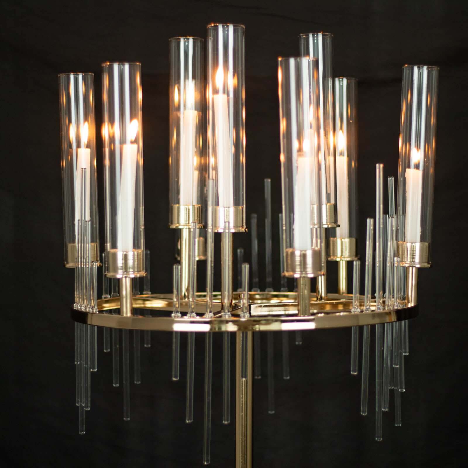 Gold 9-Arm Round Cluster Taper Candelabra Table Centerpiece with Drip Accents and Glass Shades