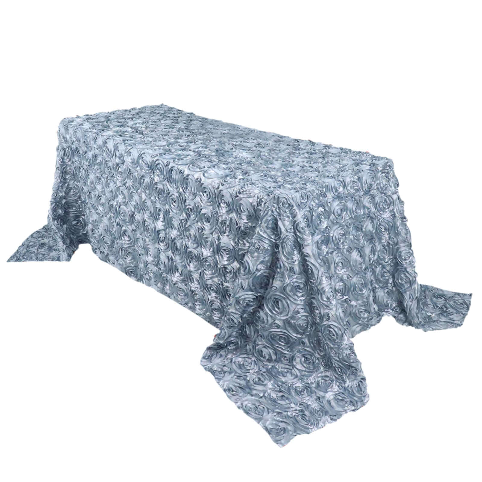 Dusty Blue High - Quality Satin 90x132 Rectangle Tablecloth with 3D Rosette Design
