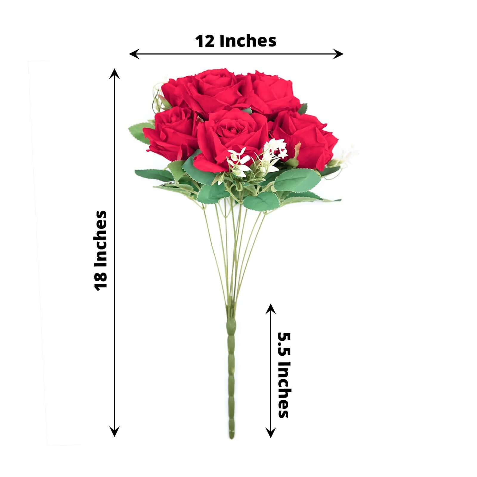 18-Piece Real Touch Red Silk Artificial Rose Flower Bouquet with 2 Bushes