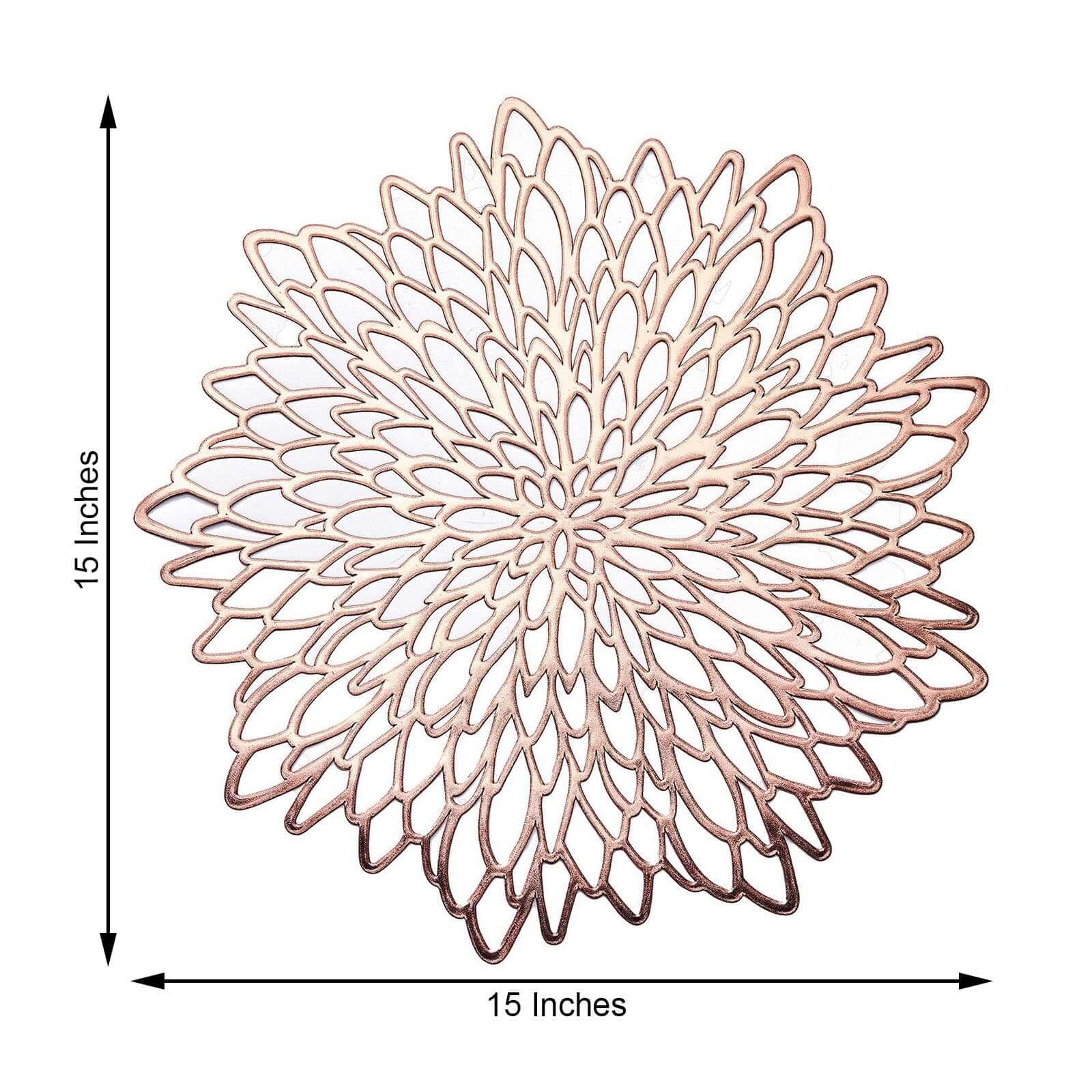 6-Piece Rose Gold Floral Round Non-Slip Vinyl Dining Table Mats, 15 Inches