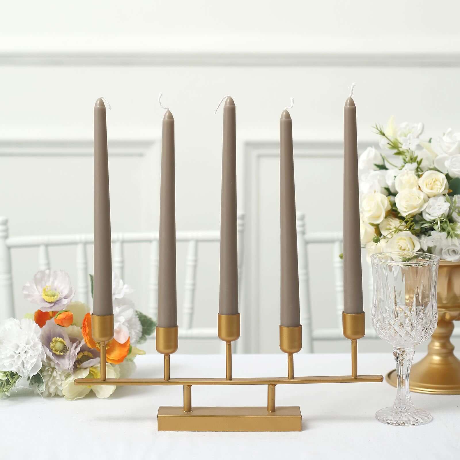 12-Piece Set of Premium Unscented Taupe Taper Candles, 10 Inches Tall
