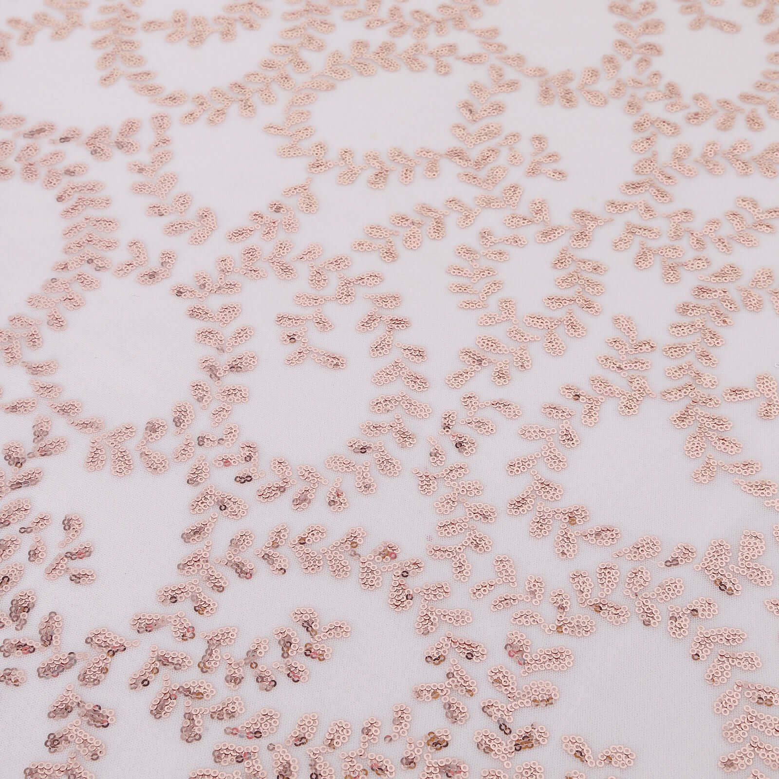 Hot Deal! Rose Gold Sequin Leaf Embroidered 72x72 Tulle Square Table Overlay