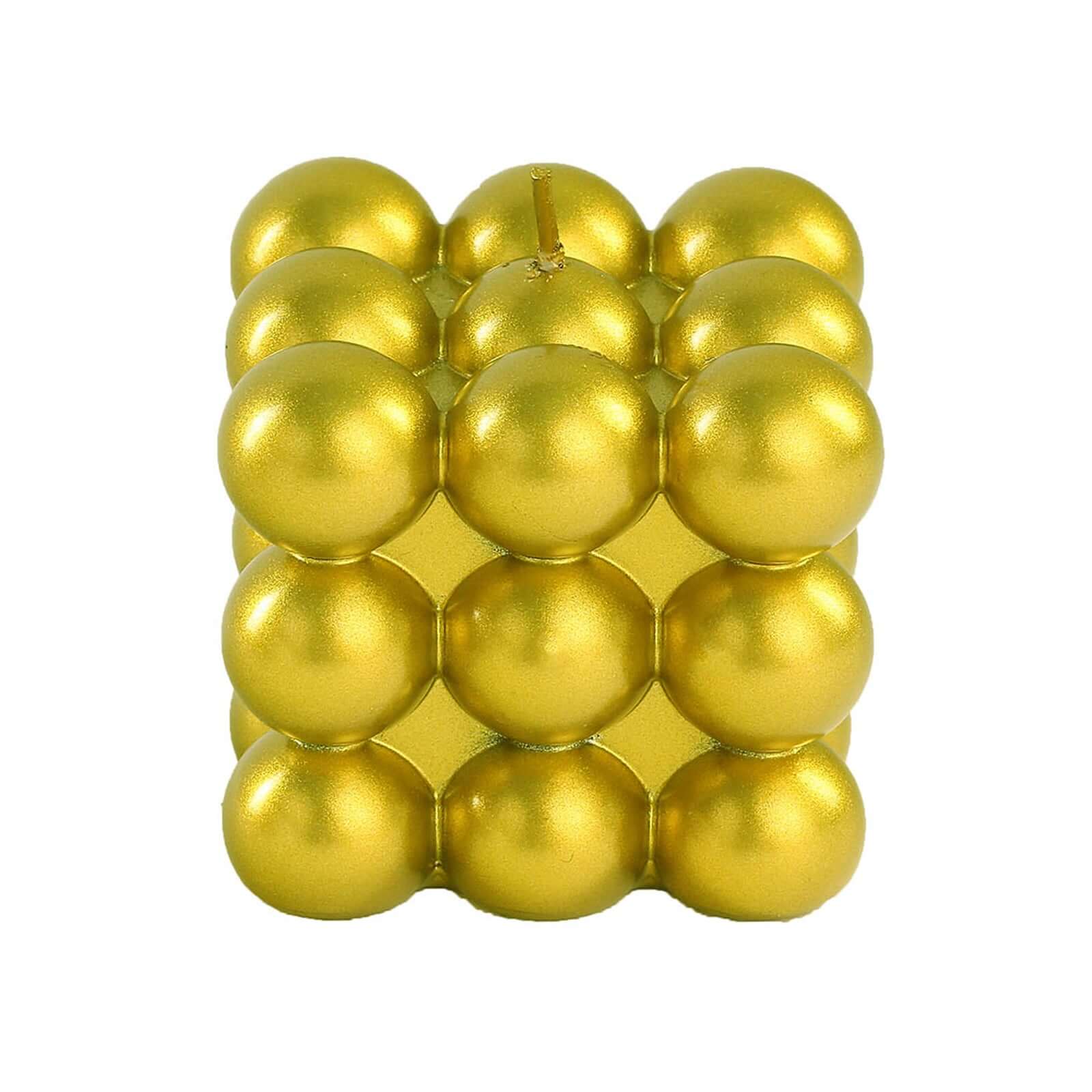 2-Pack Long Burning Unscented Metallic Gold Bubble Cube Paraffin Wax Pillar Candles