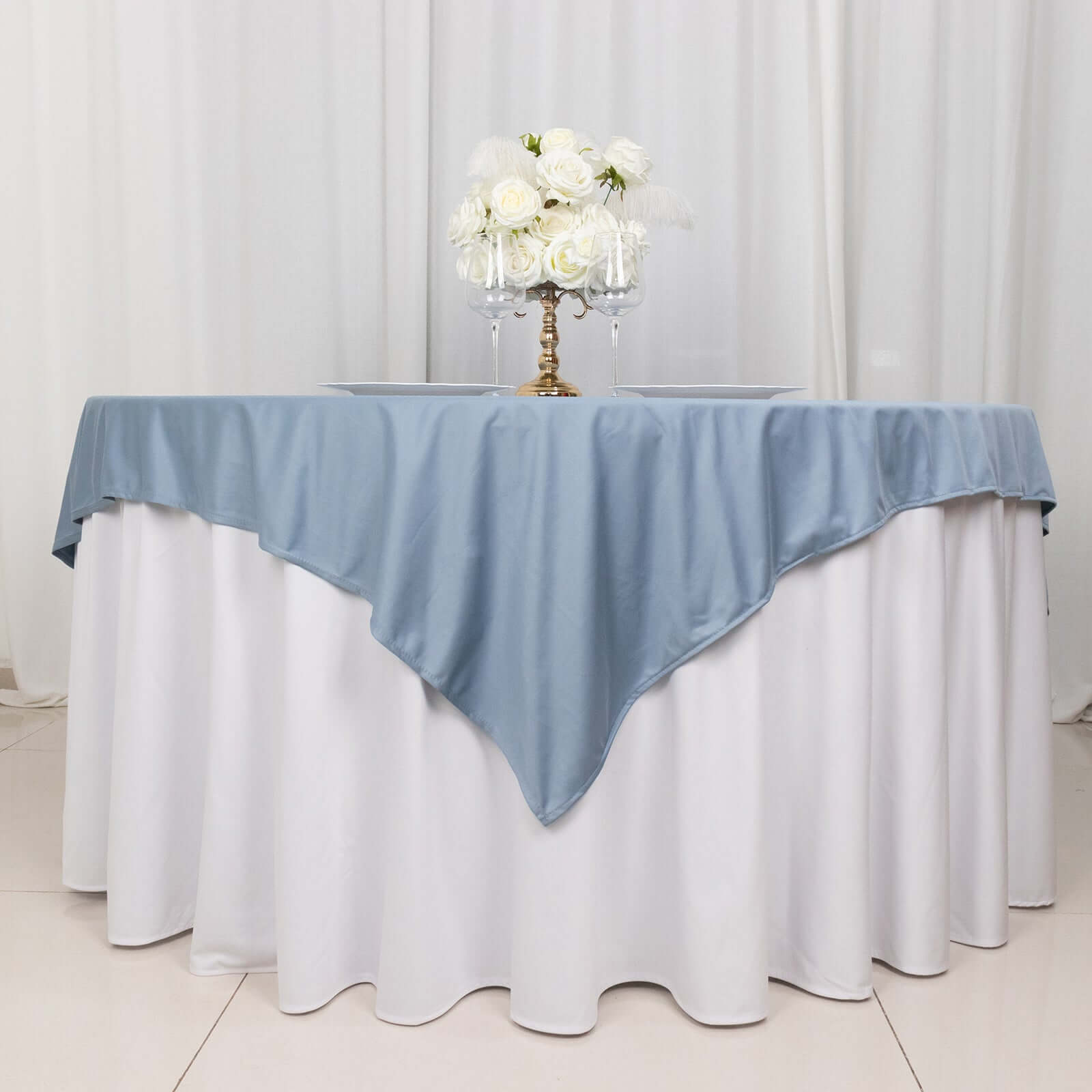 Premium Dusty Blue 70x70 Scuba Table Overlay - Wrinkle & Stain Free