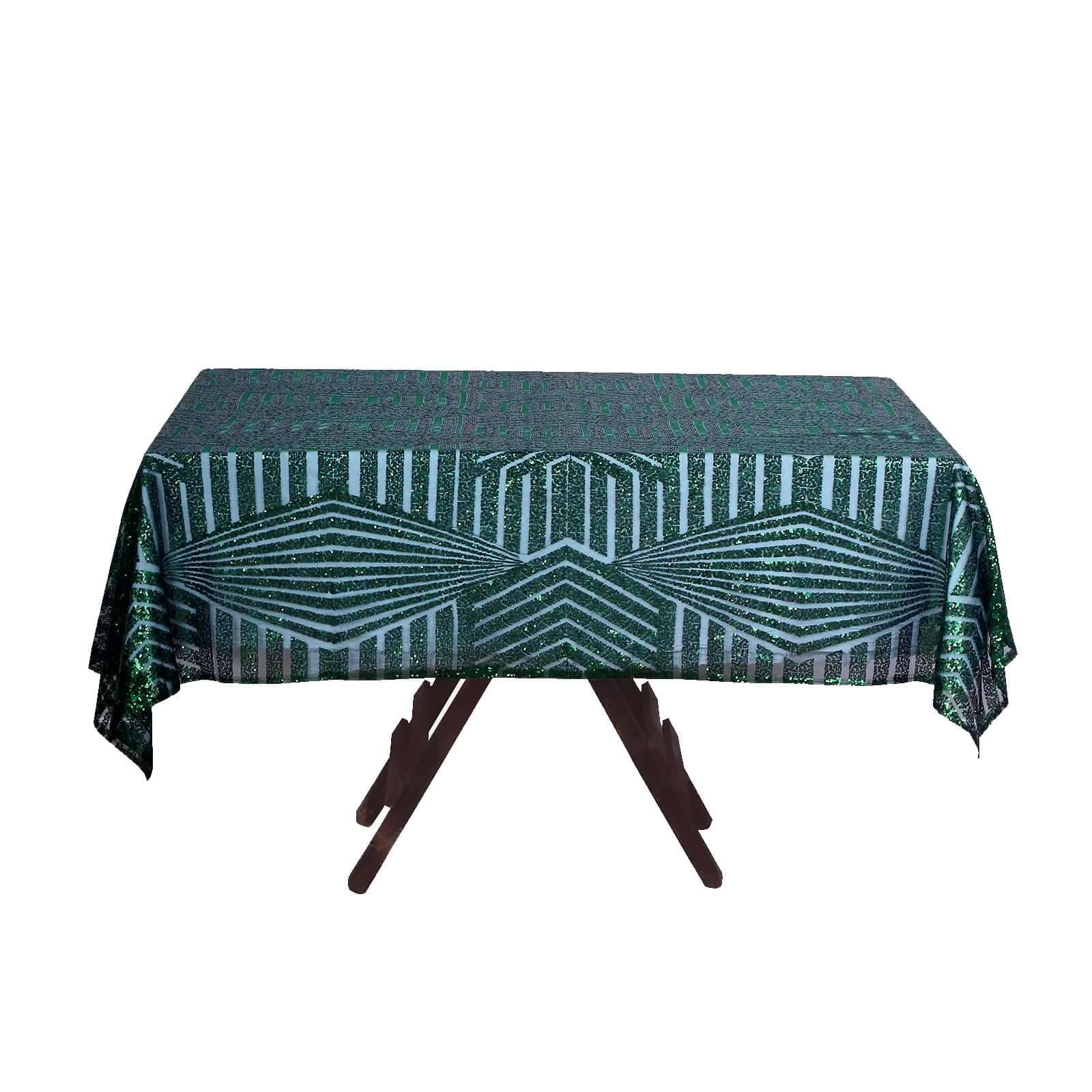 72-Inch Square Hunter Emerald Green Diamond-Pattern Sequin Table Overlay Topper