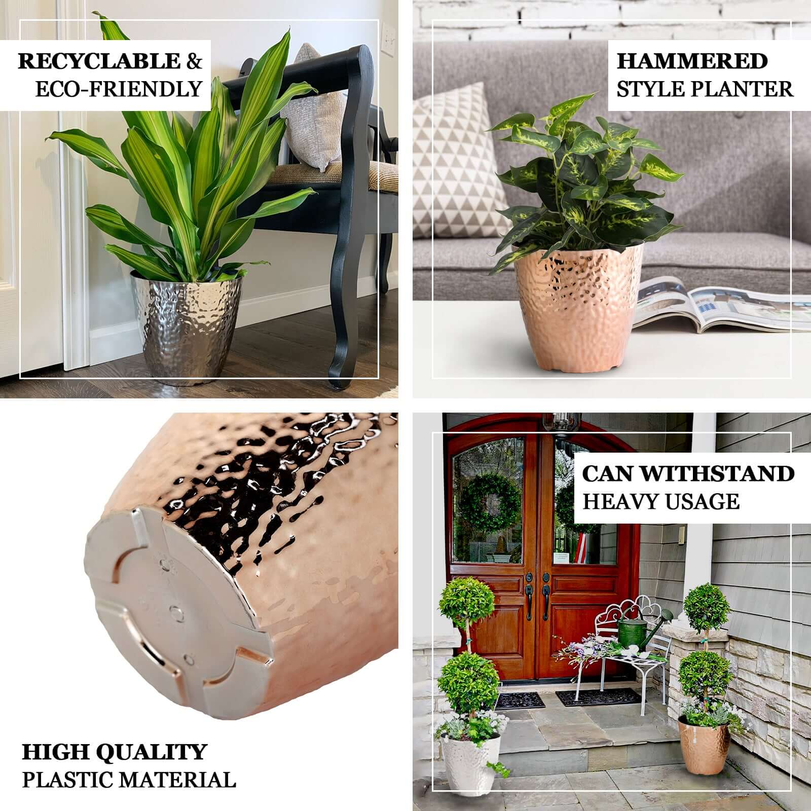 11-Inch Gold Hammered Large Indoor Flower Planter for Decorative Greenery