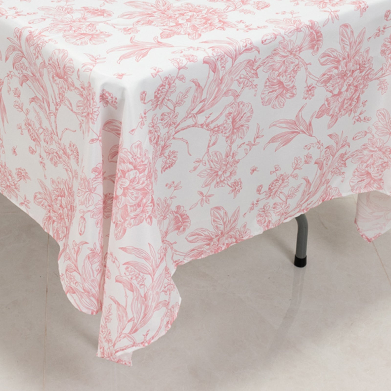 Hot Deal! White and Pink French Toile Pattern Polyester Rectangle Tablecloth for Modern Events (60x102)