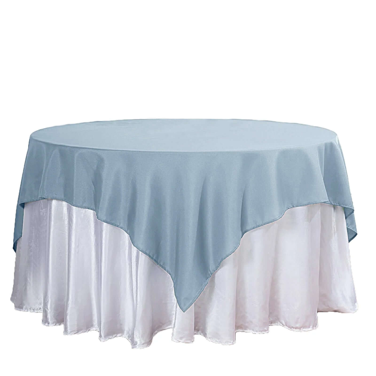 Wrinkle-Resistant & Durable 70x70 Dusty Blue Polyester Square Table Overlay