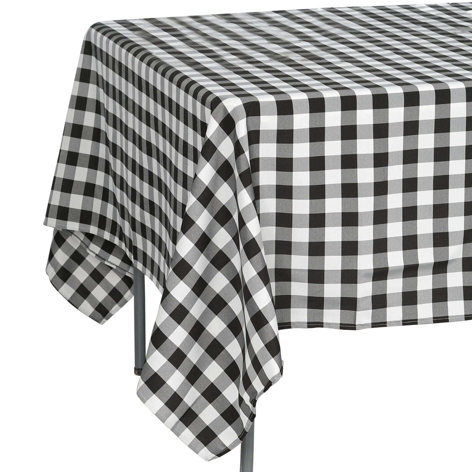 Hot! 70x70 Polyester Checkered Buffalo Plaid White/Black Square Tablecloth for Rustic Decor