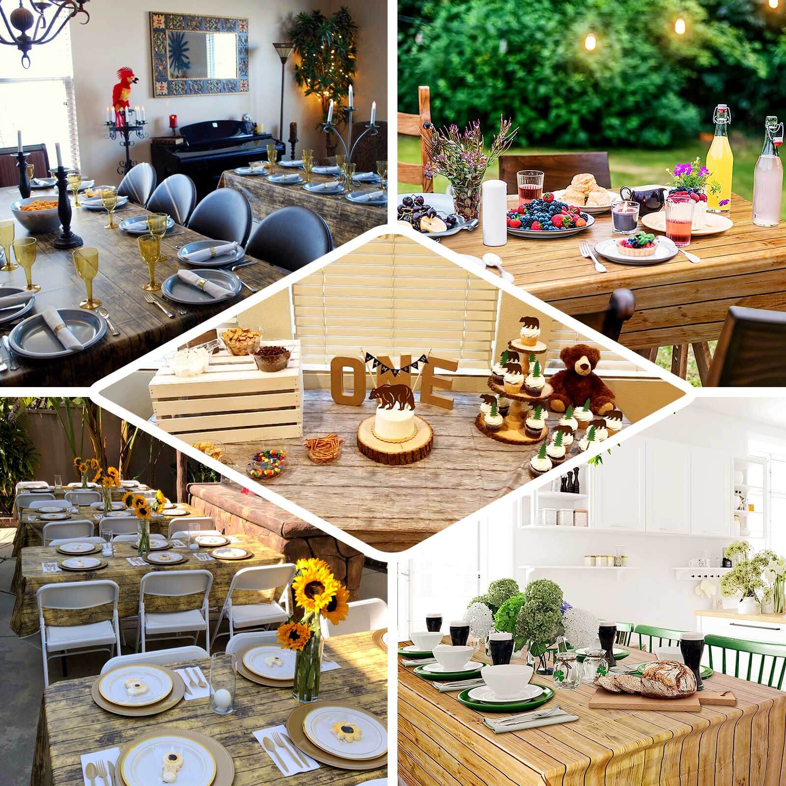 Hot Sale! Durable PVC Disposable Natural Rectangle Plastic Table Cover with Rustic Wooden Print, 52x108