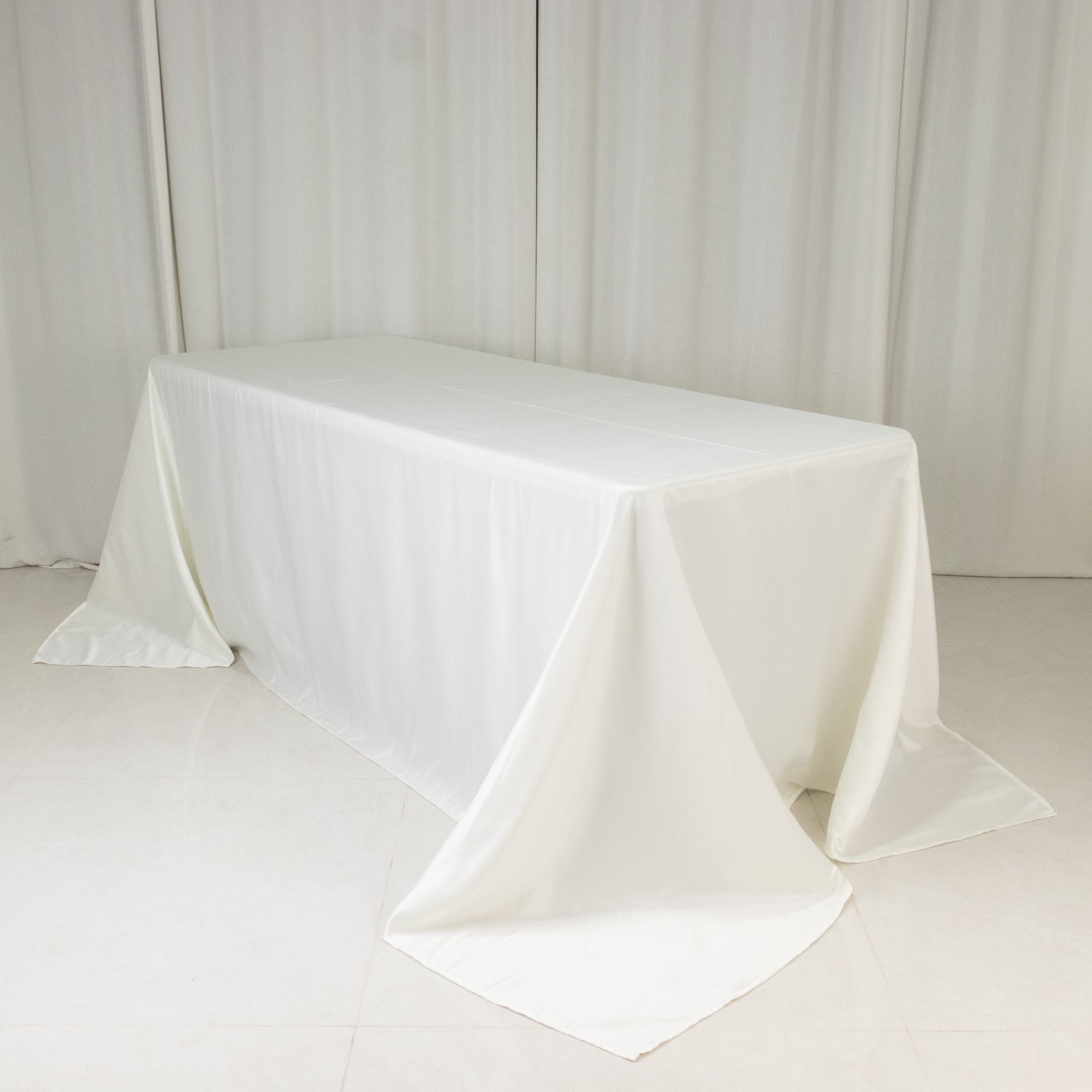 Ivory Lamour Satin Rectangle Tablecloth 90x132 - Soft, Silk - like & Seamless