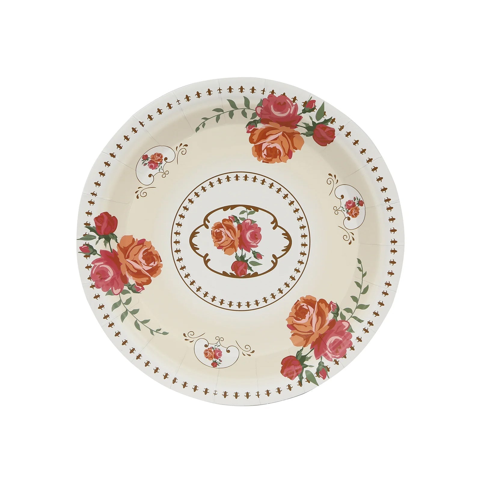 25-Piece Set of Disposable Ivory Paper Round Dessert Plates with Vintage Rose Prints - Ideal for Bridal Showers & Garden Luncheons