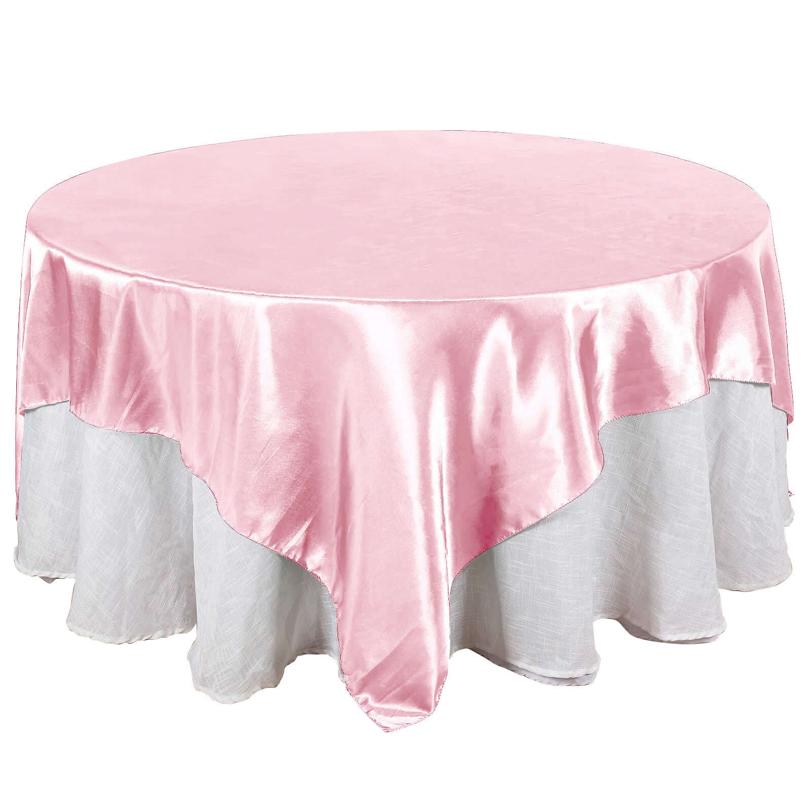 Pink Satin 90x90 Square Table Overlay - Smooth Finish Table Topper for Events