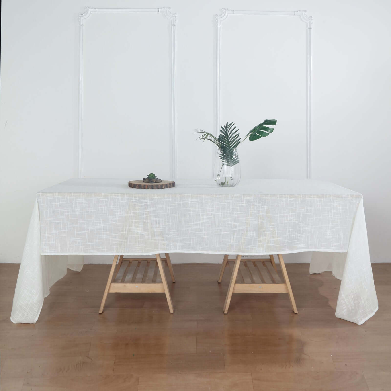 White 60x126 Rectangular Faux Linen Tablecloth - Wrinkle-Free for Weddings & Special Events