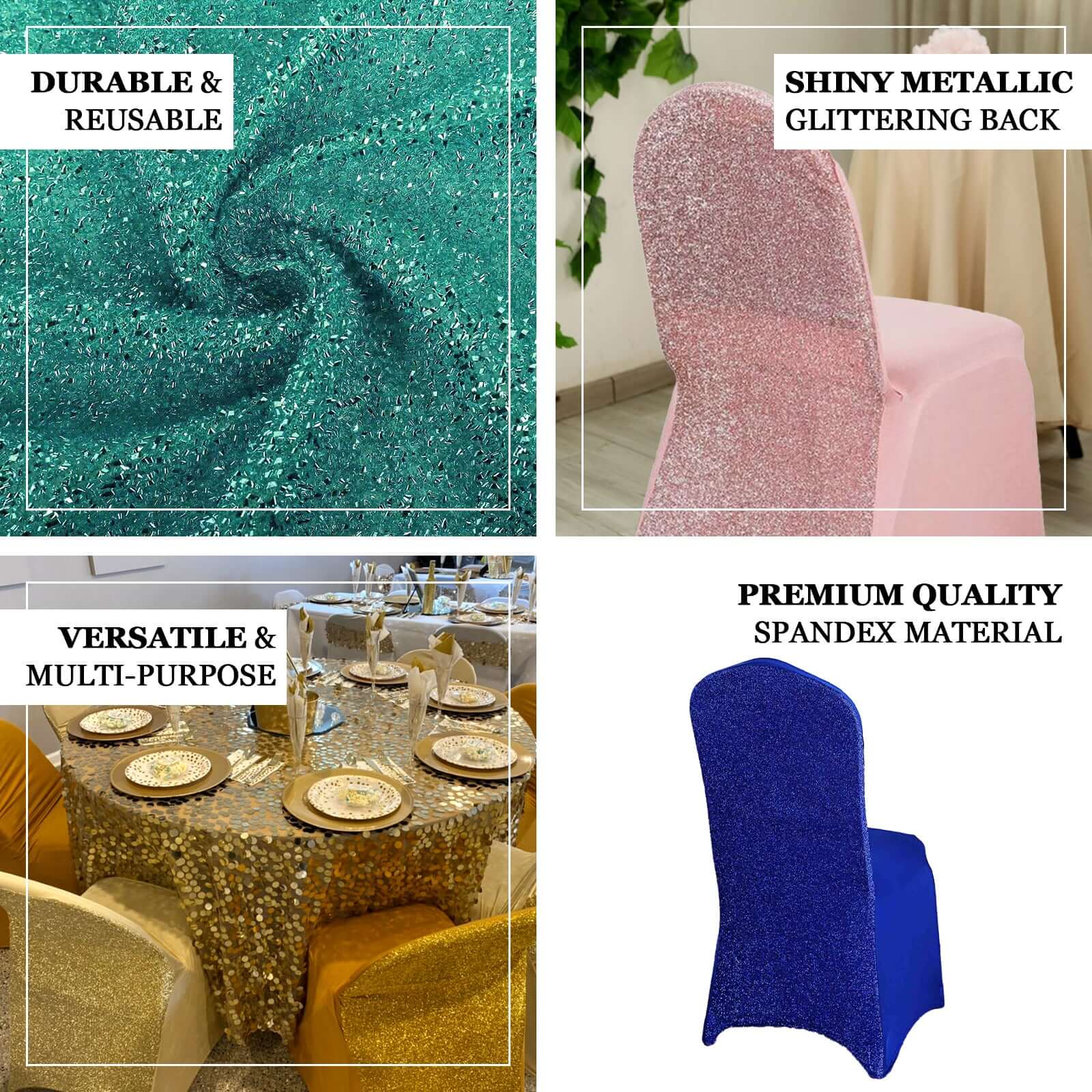 Hot! Purple Fitted Spandex Banquet Chair Cover with Metallic Shimmer Tinsel Back