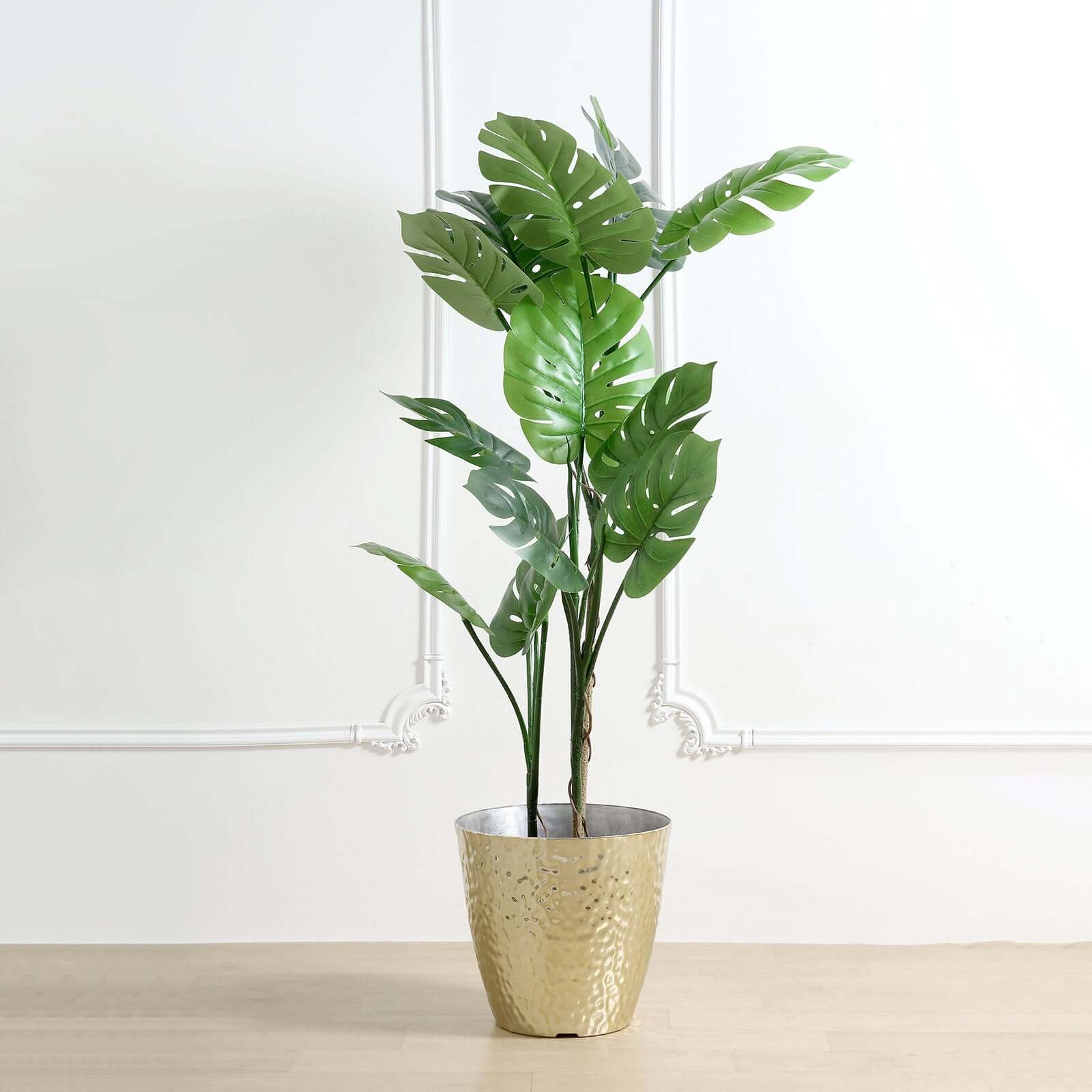 11-Inch Gold Hammered Large Indoor Flower Planter for Decorative Greenery