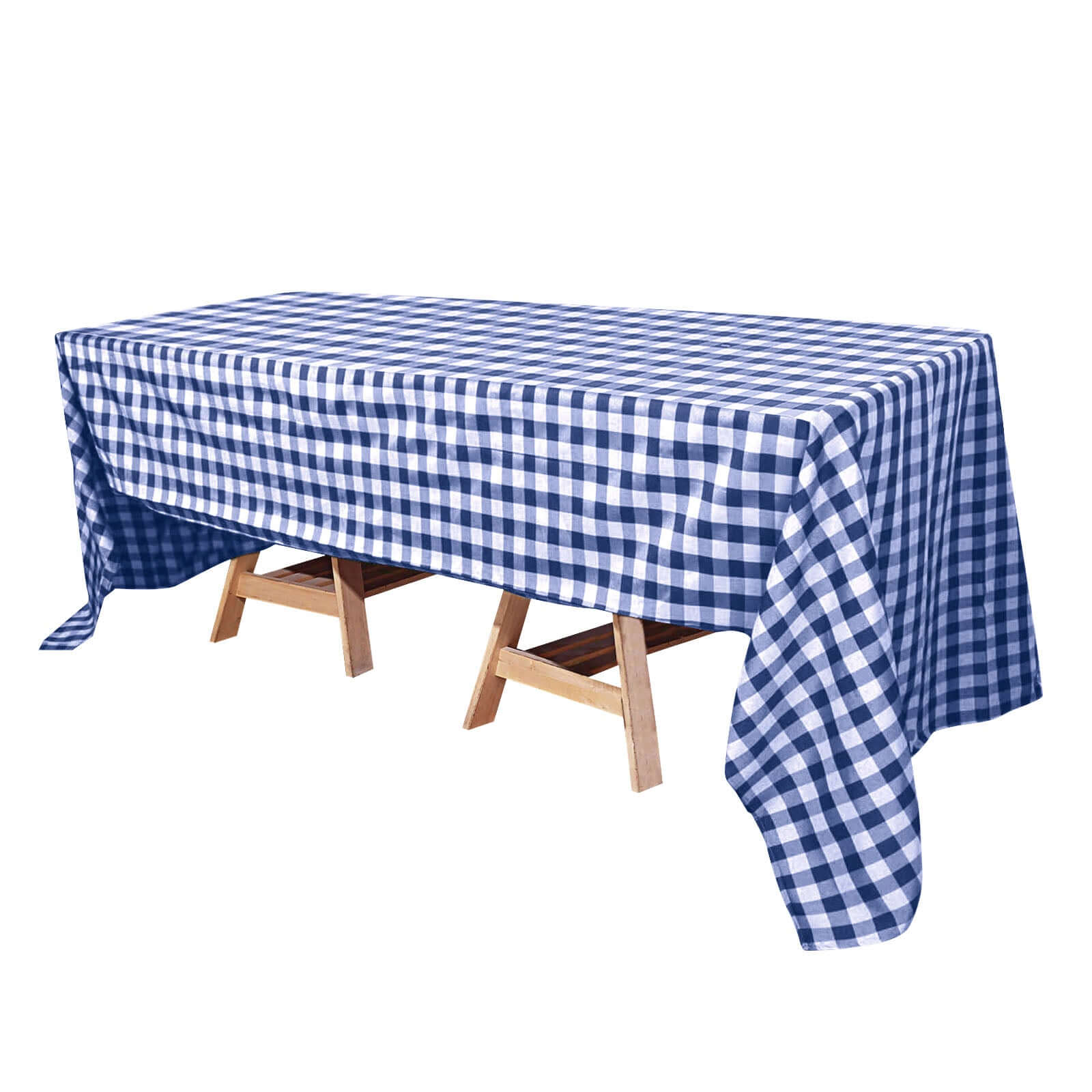 White and Navy Blue Buffalo Plaid Polyester Rectangle Tablecloth, 60x126