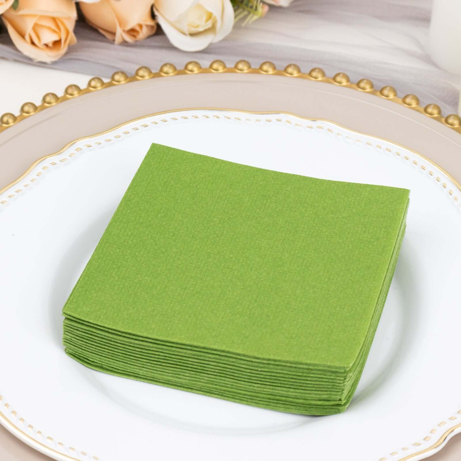 20-Piece Olive Green 5x5 Airlaid Linen-Like Highly Absorbent Napkins