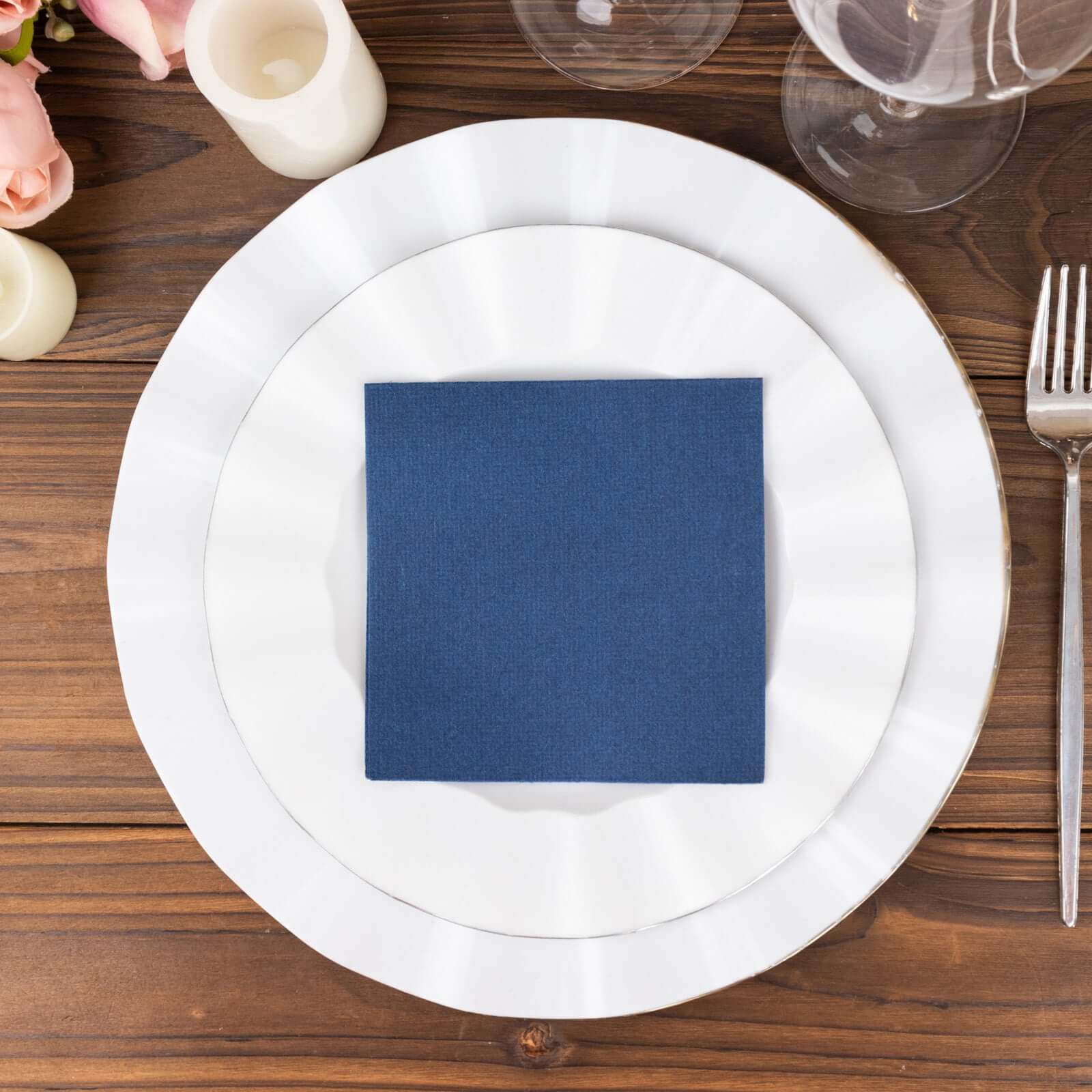 20-Piece Navy Blue 5x5 Linen-Like Airlaid Napkins - Super Absorbent
