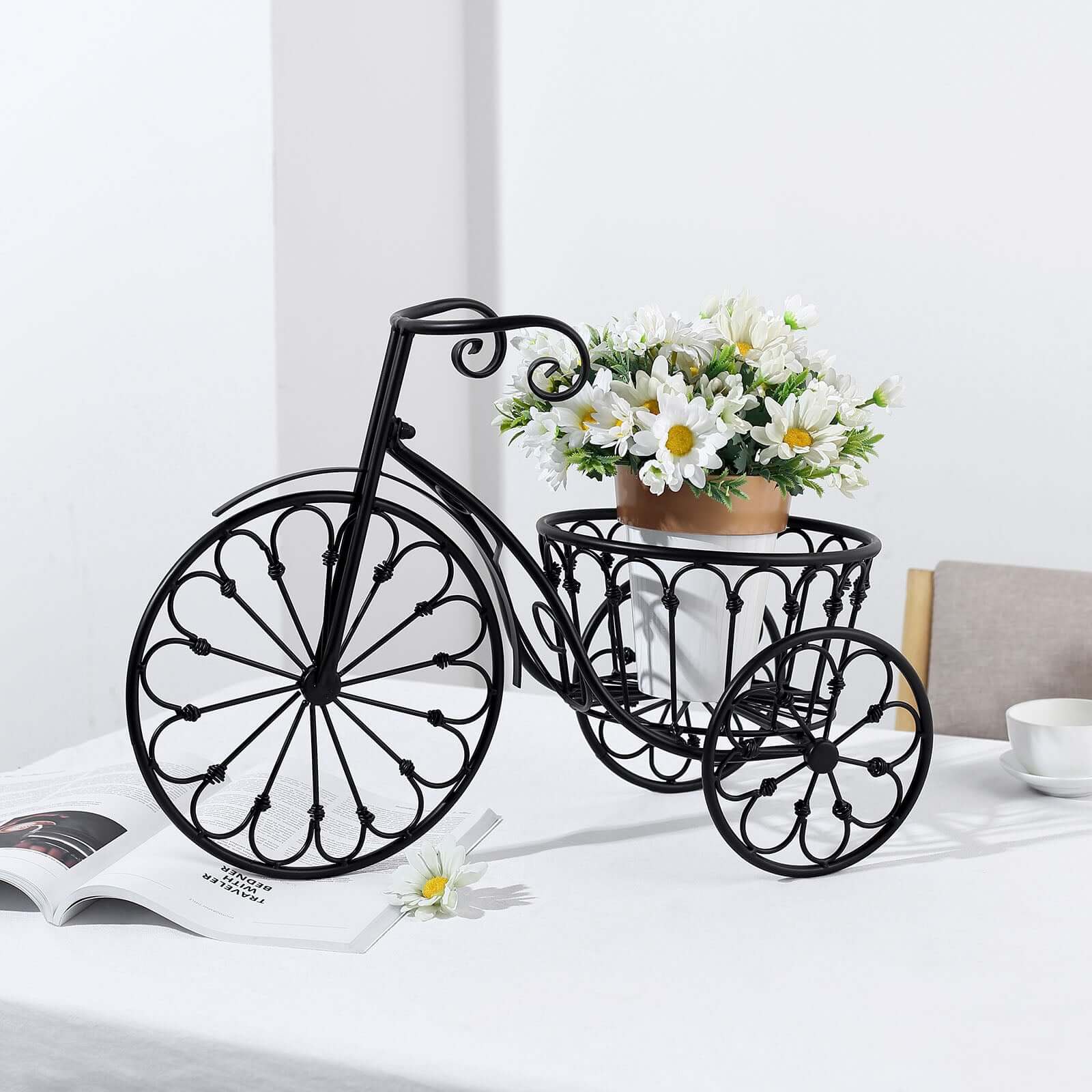 Black Tricycle Metal Planter Basket - Ideal for Indoor/Outdoor Decor
