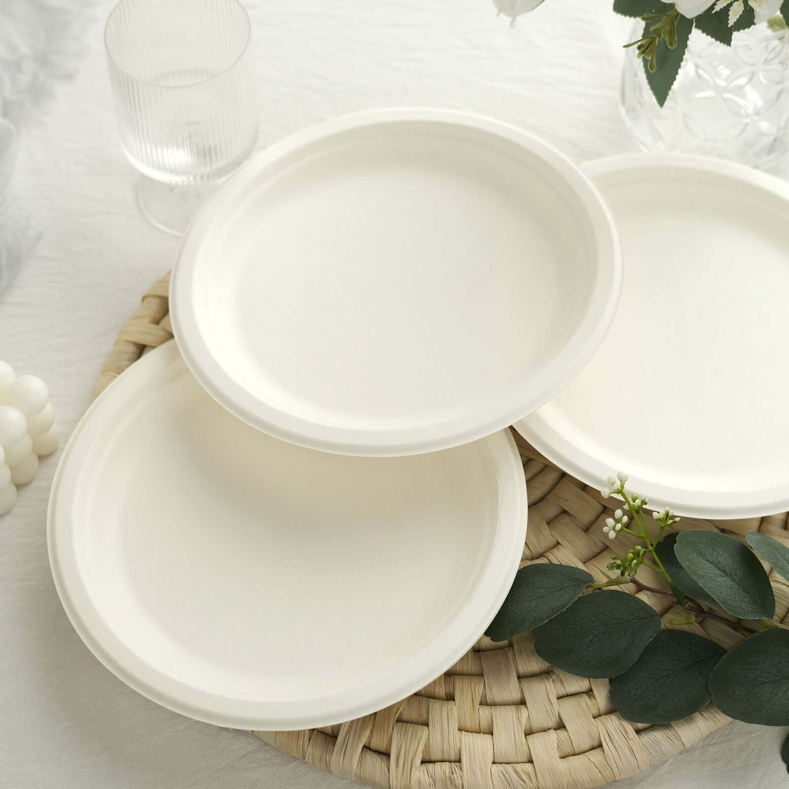 Hot Deal! 50-Pack Biodegradable White Round 9-Inch Bagasse Dinner Plates for Outdoor Parties