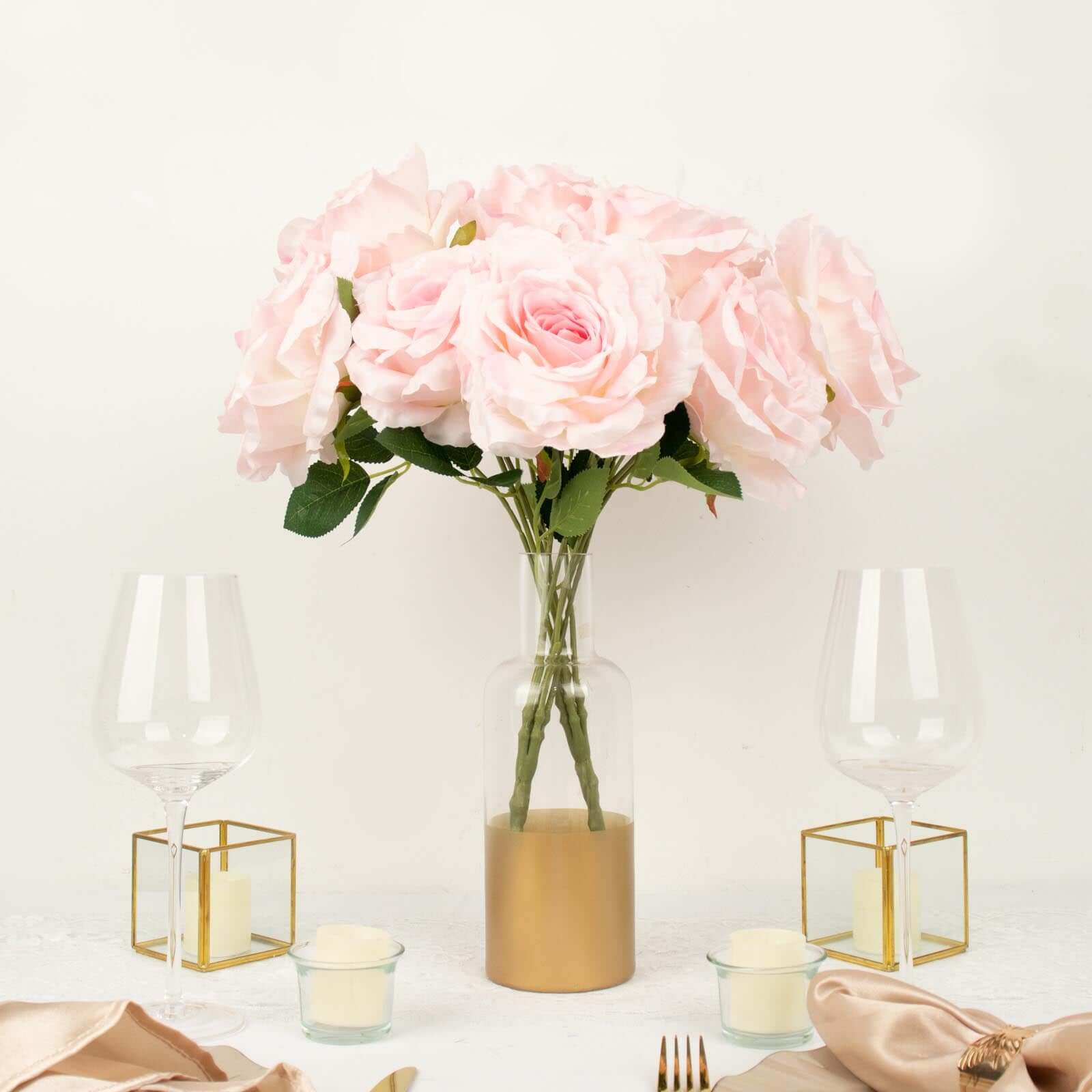 17-Inch Blush Premium Silk Jumbo Rose Flower Bouquet, High-Quality Artificial Wedding Florals