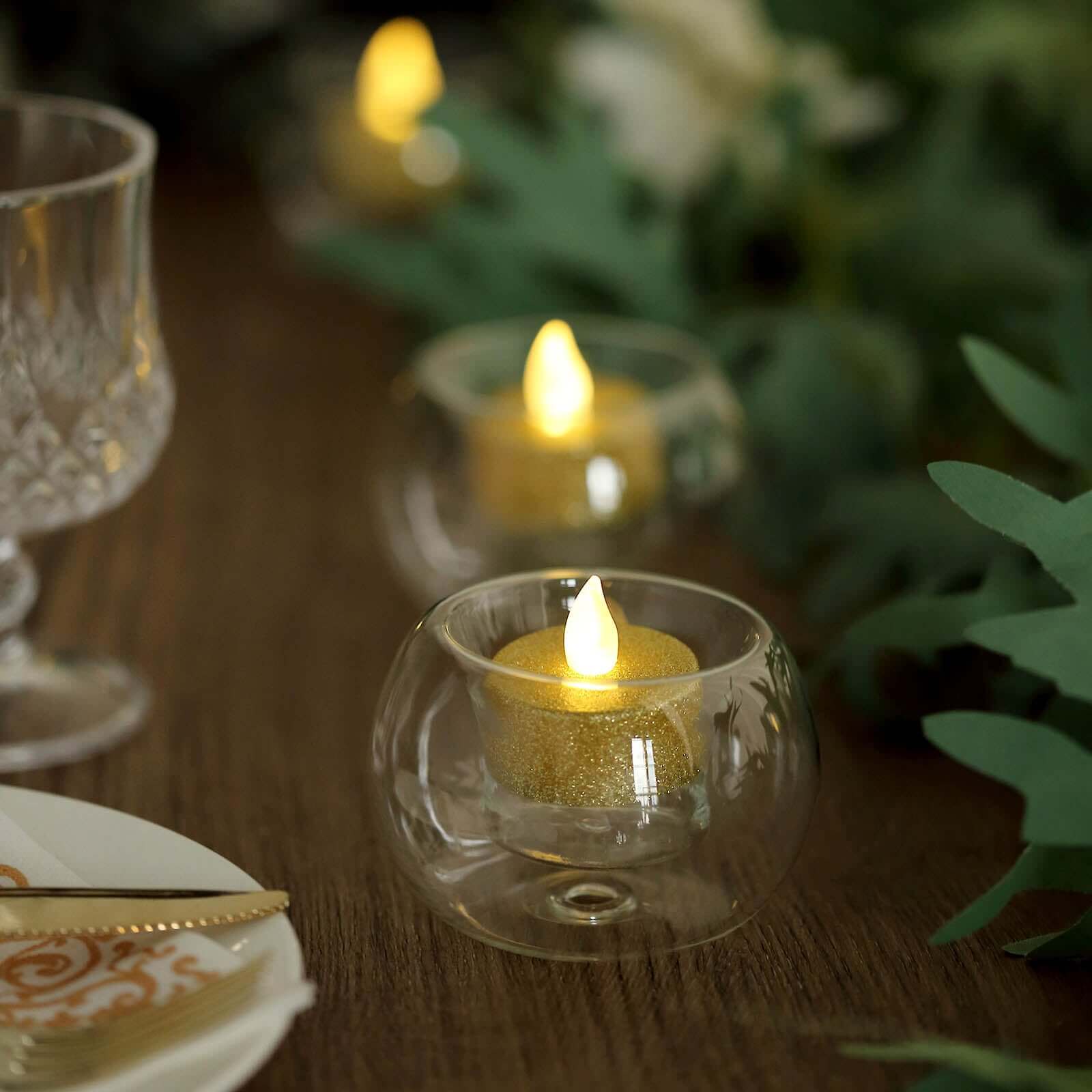 6-Piece Crystal Clear Glass Globe Votive Candle Holders for Events