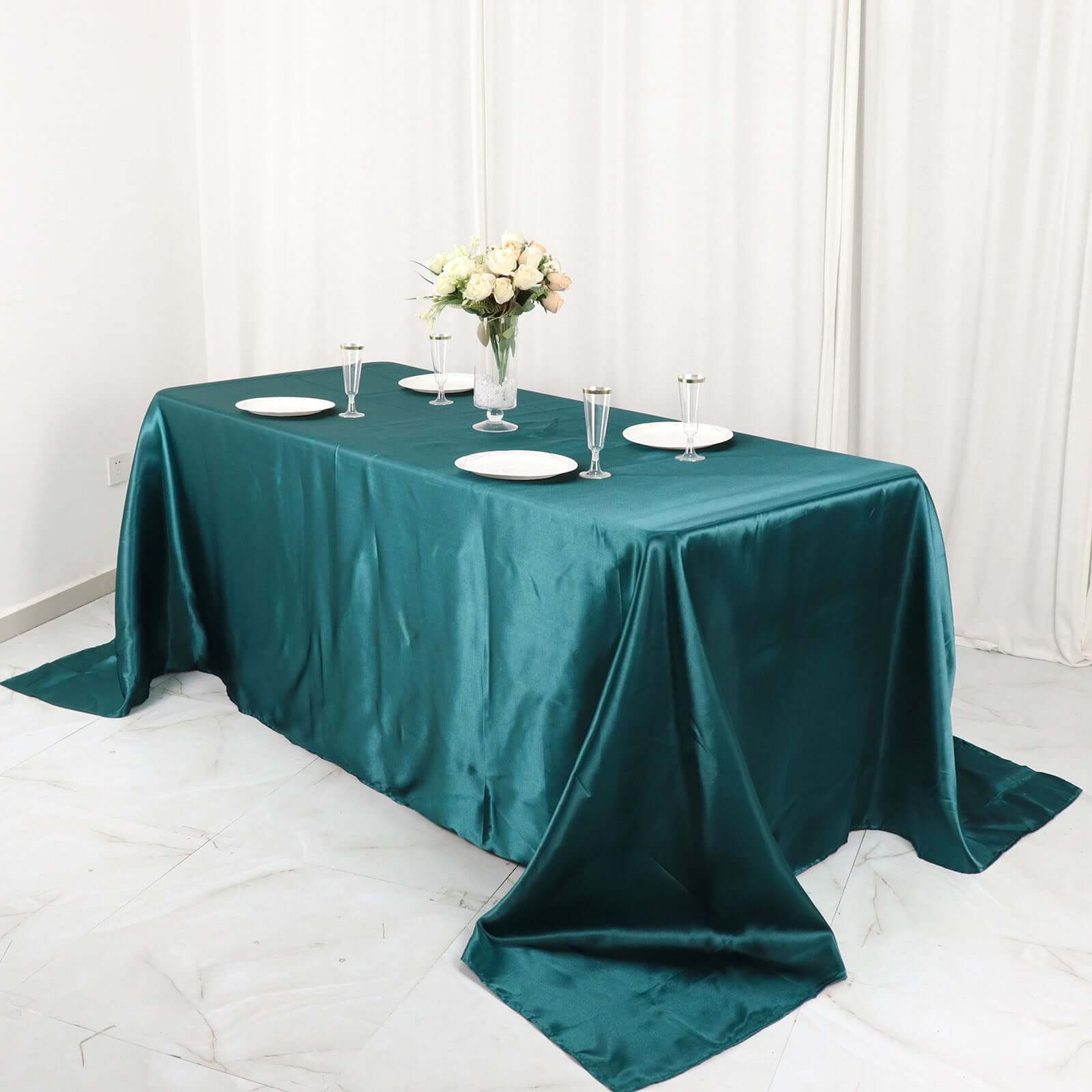 Hot! Seamless Peacock Teal Satin 90x132 Rectangular Tablecloth