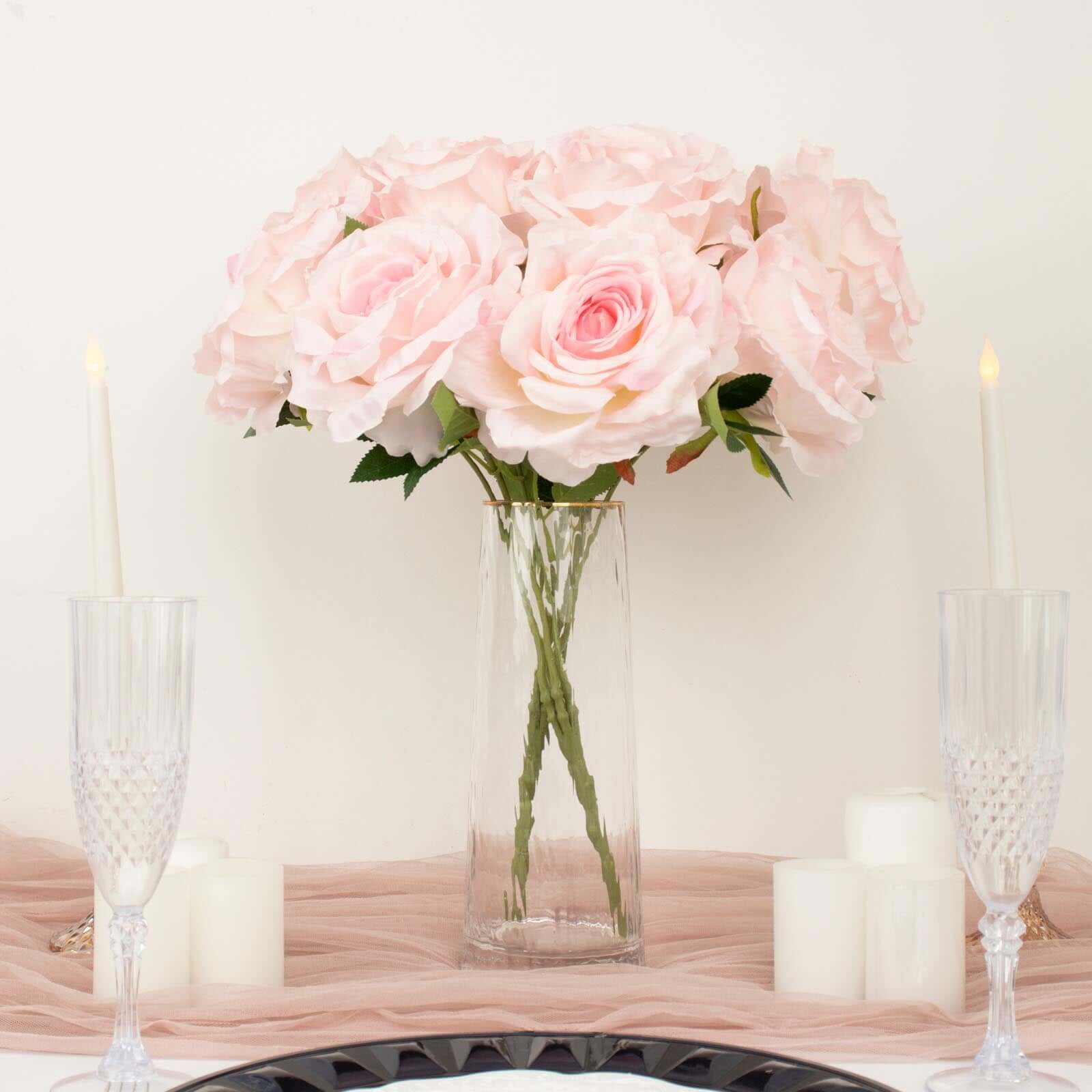 17-Inch Blush Premium Silk Jumbo Rose Flower Bouquet, High-Quality Artificial Wedding Florals