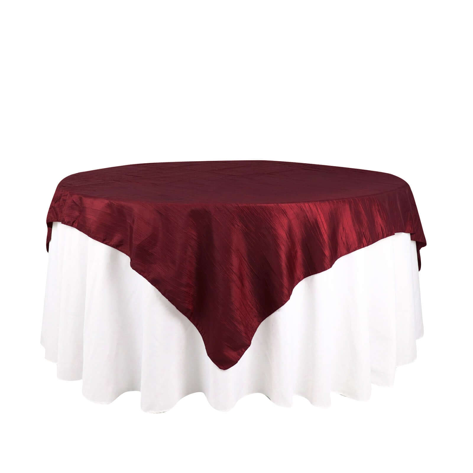 Hot! Burgundy 72x72 Square Accordion Crinkle Taffeta Table Overlay