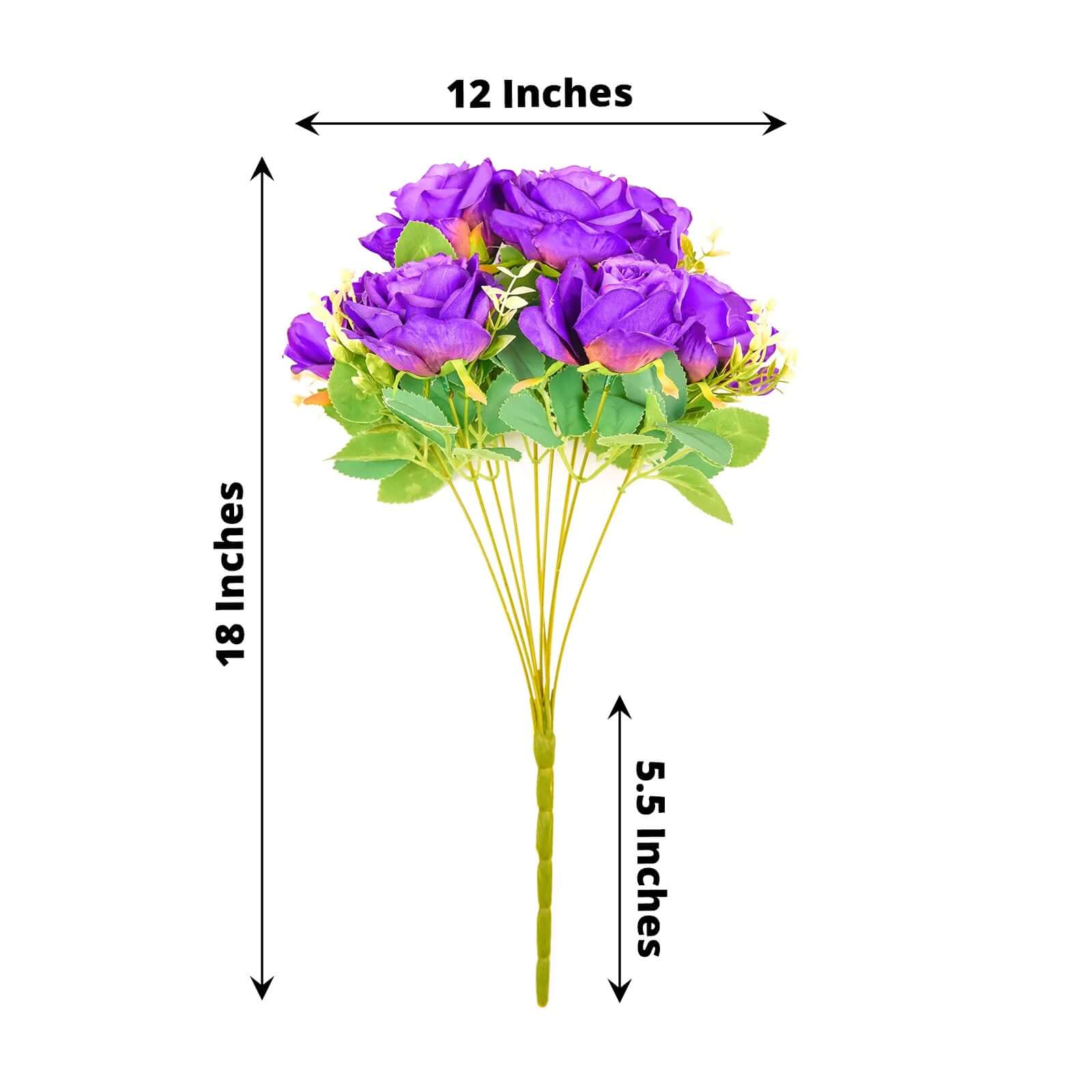 Exclusive Deal! 2 Bushes of 18 Real - Touch Purple Artificial Silk Rose Flower Bouquets for Decor
