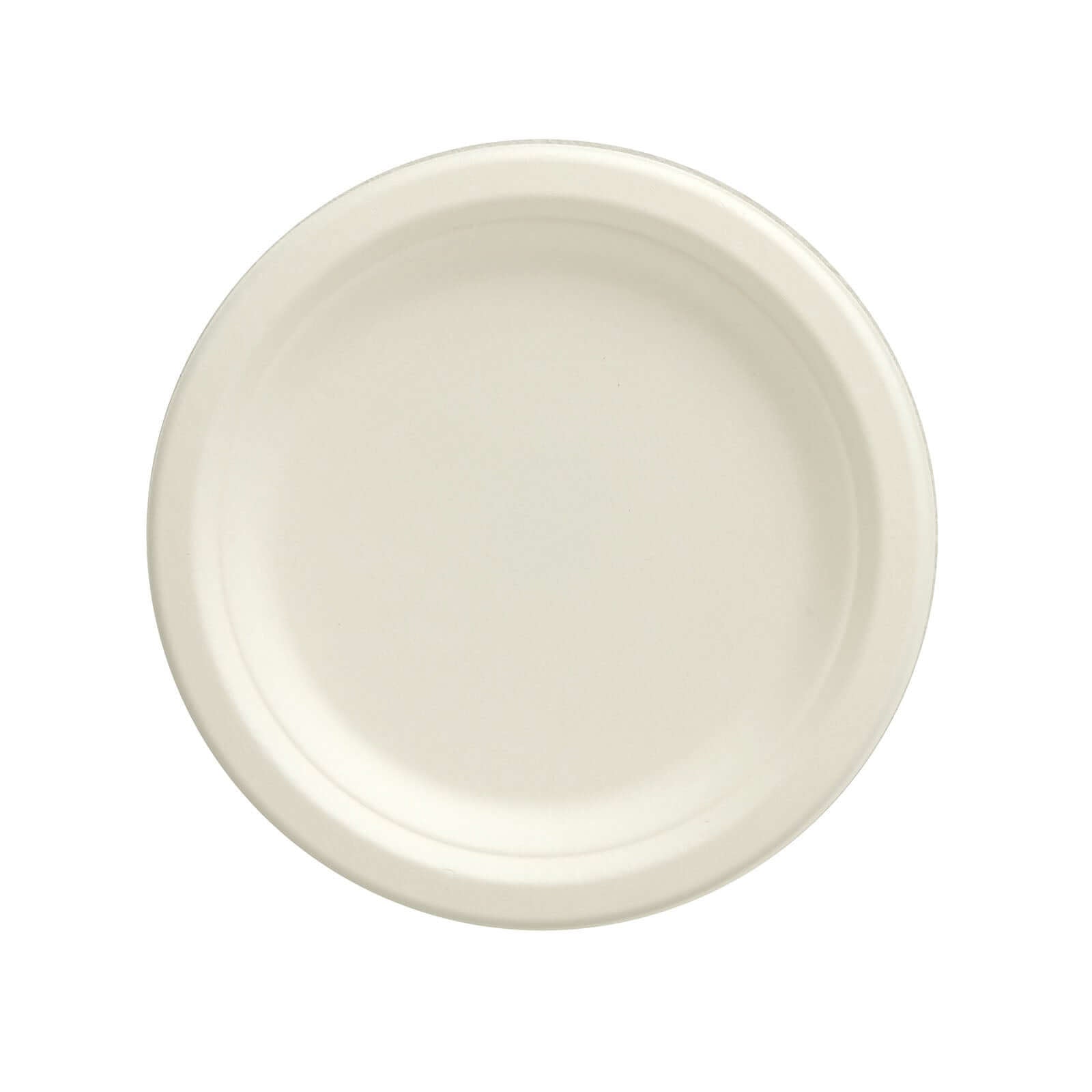 50-Pack White 7" Round Biodegradable Bagasse Dessert Plates - Ideal for Outdoor Events