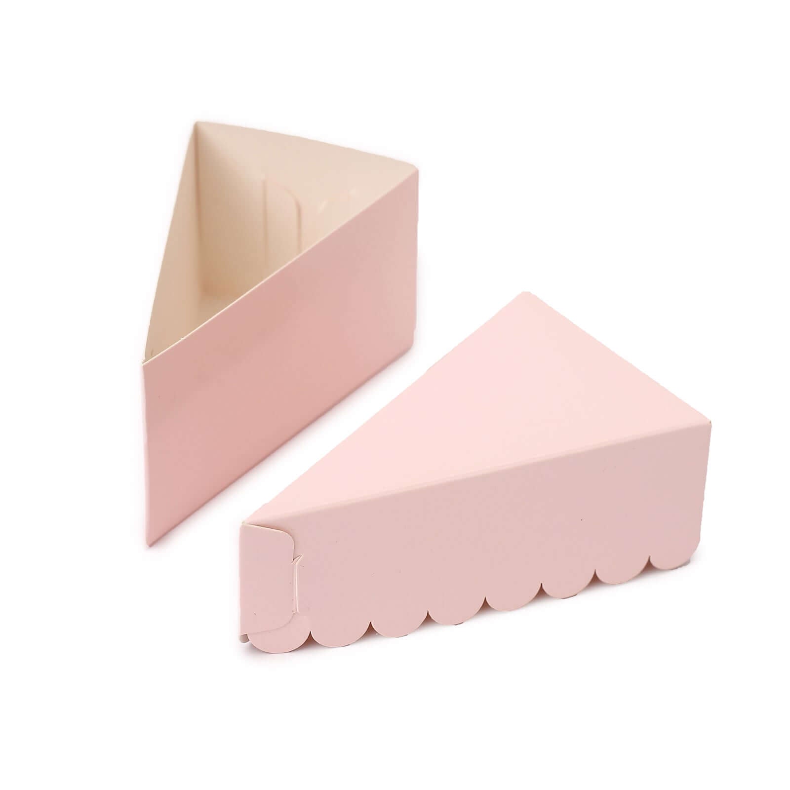 10-Pack Blush Cardstock Triangle Cake Slice Boxes with Scalloped Tops for Dessert Takeaways