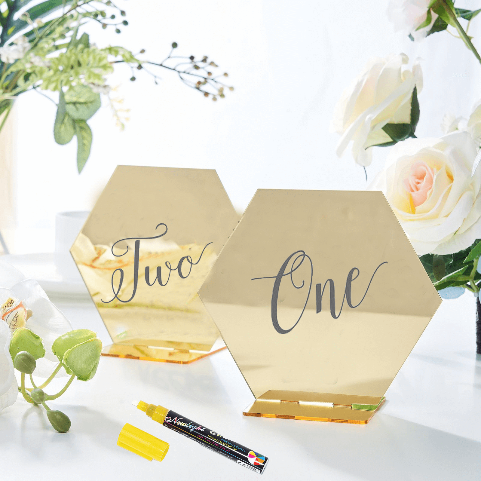 5-Pack Gold Acrylic Hexagon Table Sign Holders for Modern Event Centerpieces