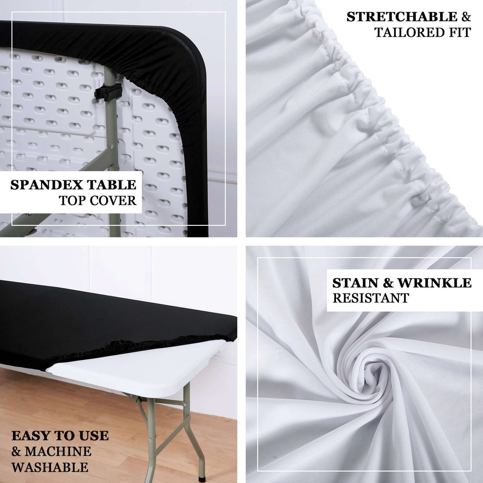 White Stretchy & Wrinkle-Free Spandex Table Topper for 8-Foot Tables