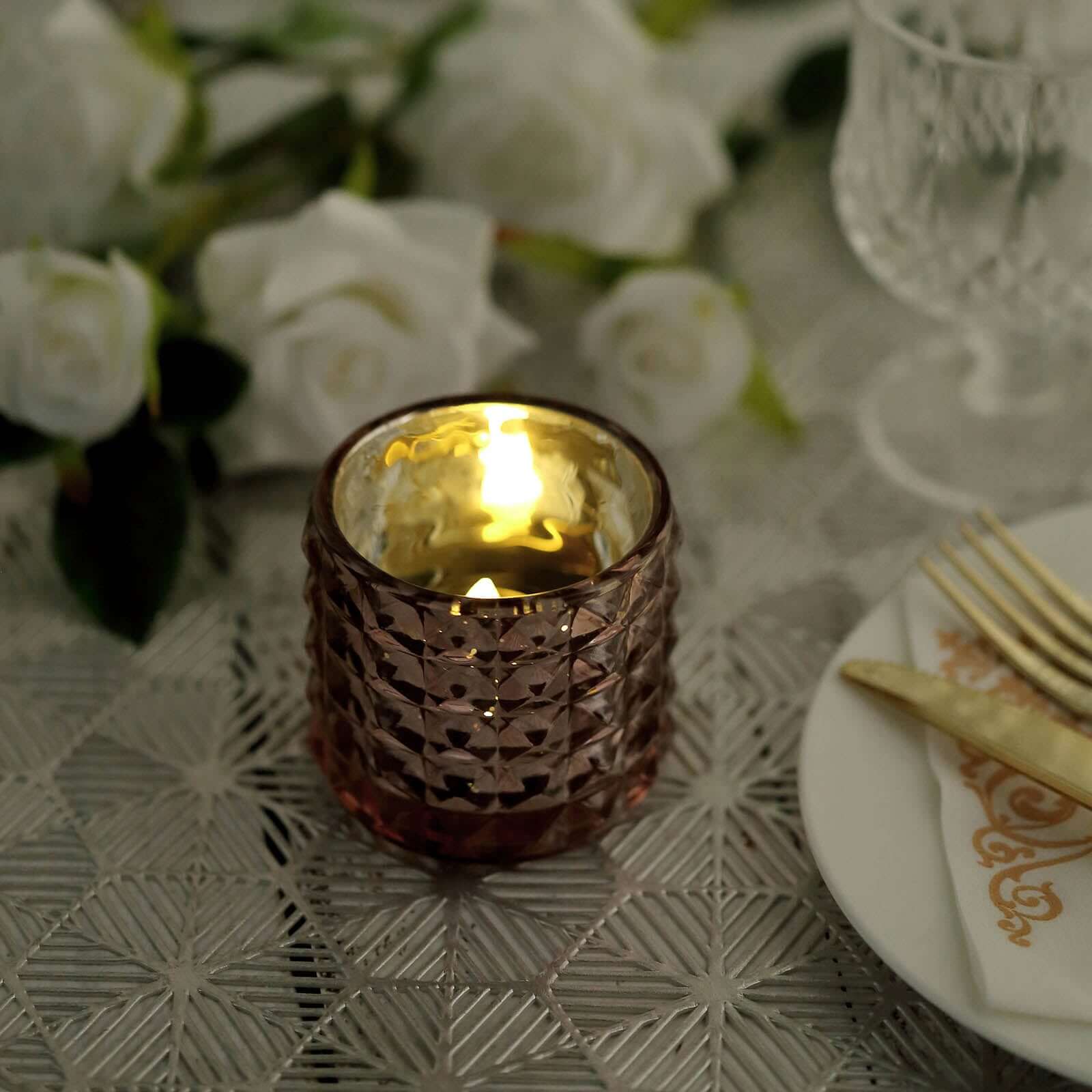 Hot Deal! 6-Pack Rose Gold Studded Faceted Mercury Glass Tealight Candle Holders
