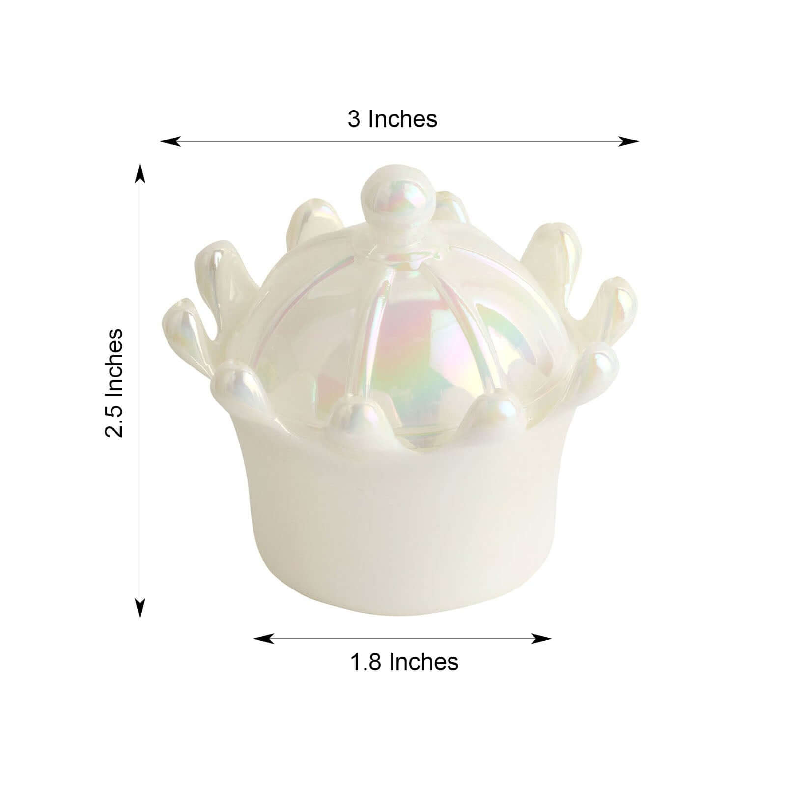 12-Pack White Mini Crown Treat Favor Boxes with Iridescent Dome Lids - Perfect for Parties!