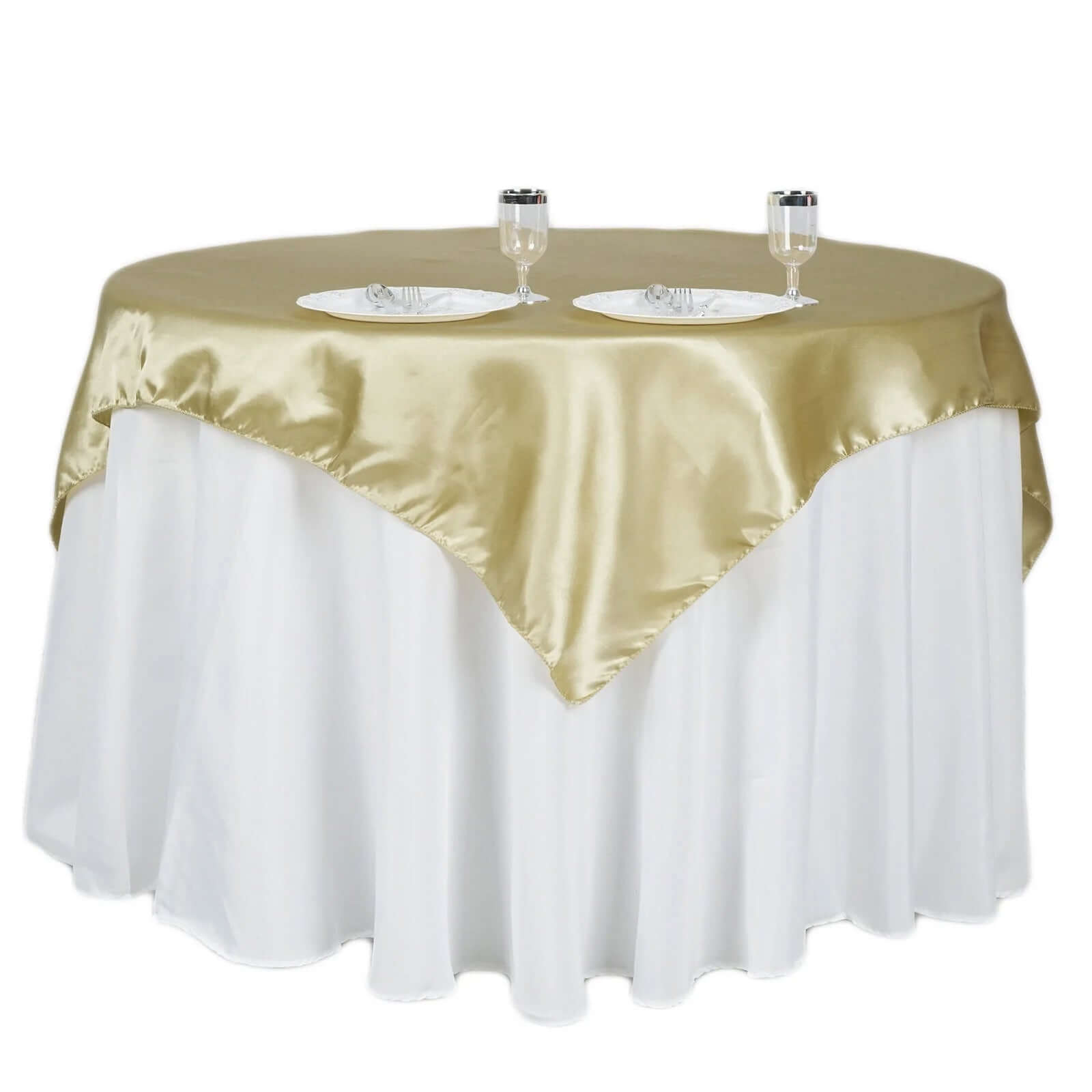 Champagne Satin 60x60 Square Table Overlay with Smooth Silky Touch