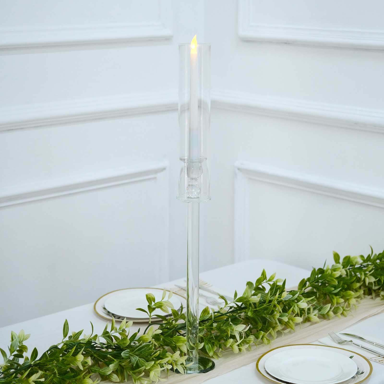 2-Pack Tall Clear Crystal Glass Hurricane Taper Candle Holders, Decorative 26-Inch Stands
